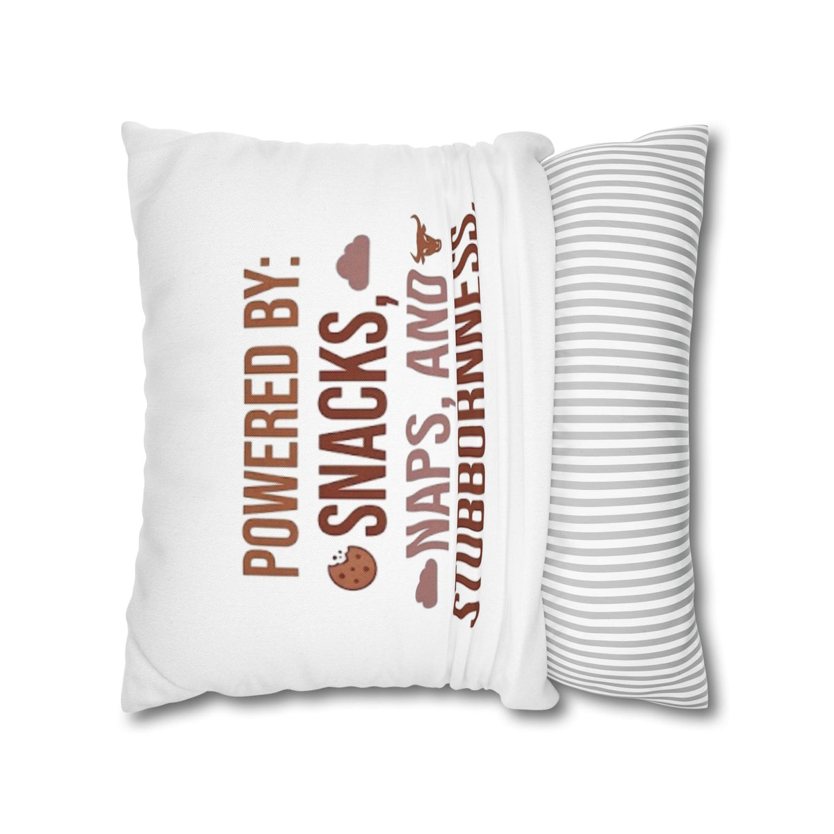 Taurus Throw Pillow — "Powered by: Snacks, Naps, and Stubbornness" Decorative Accent Pillow