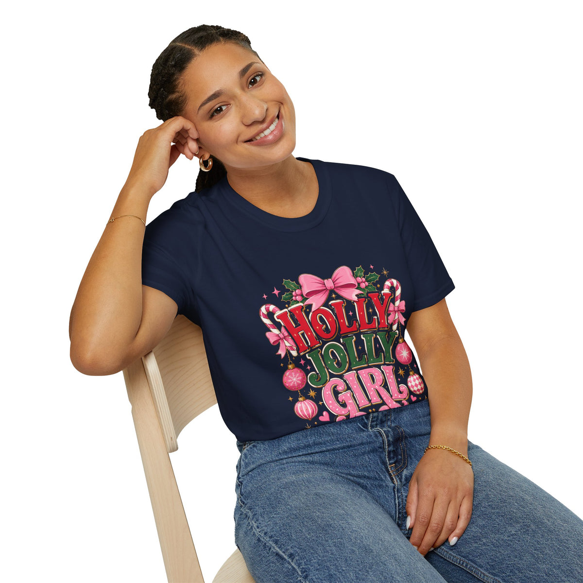 Holly Jolly Girl T-Shirt — Pink Holiday Graphic Tee