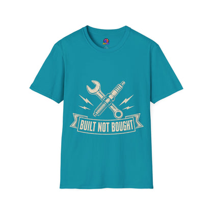 Built Not Bought T-Shirt — Vintage Mechanic Spark Plug & Wrench Tee for DIY Car Enthusiasts