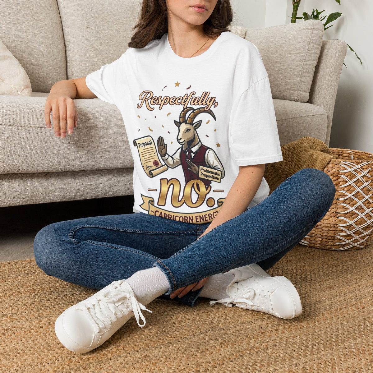 T-Shirt — "Respectfully, No" Capricorn Goat Proposal Funny Zodiac Tee