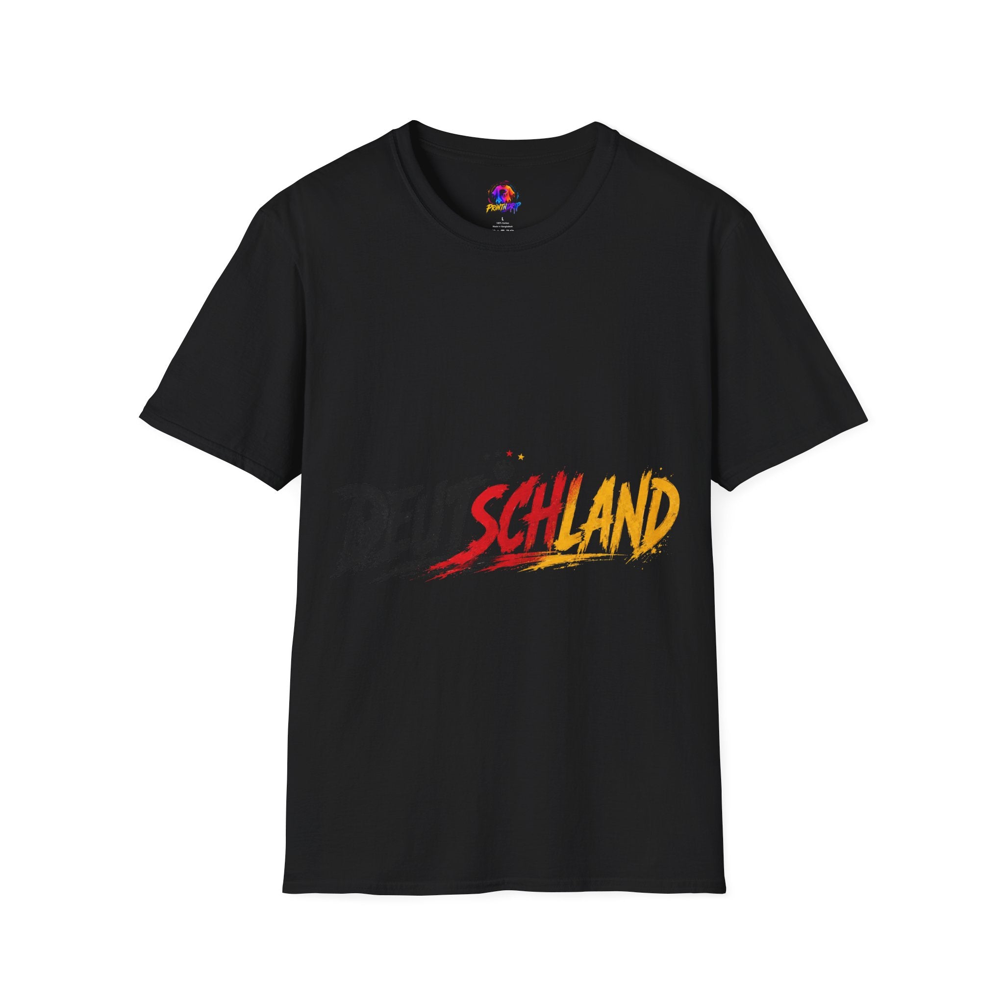 Germany Deutschland Football T-Shirt — Deutschland Script with German Flag Brushstroke