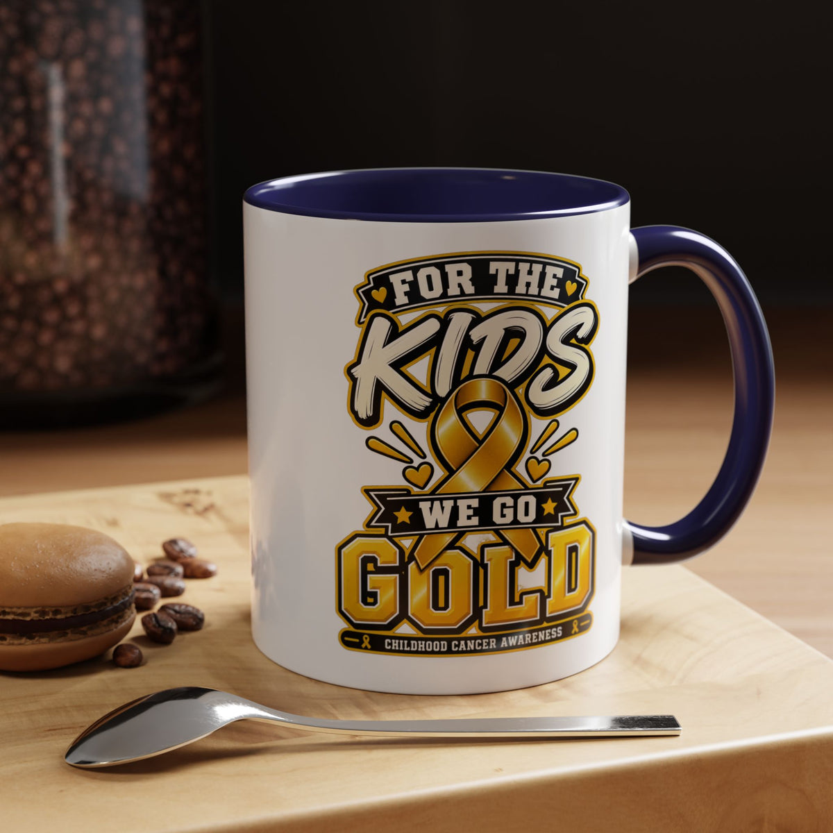 For The Kids We Go Gold Accent Coffee Mug — Childhood Cancer Awareness 11/15oz