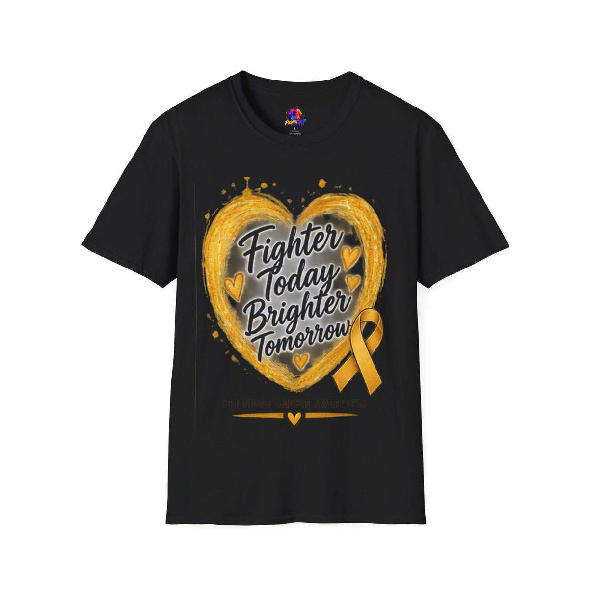 Childhood Cancer Awareness T-Shirt — "Fighter Today Brighter Tomorrow" Gold Ribbon