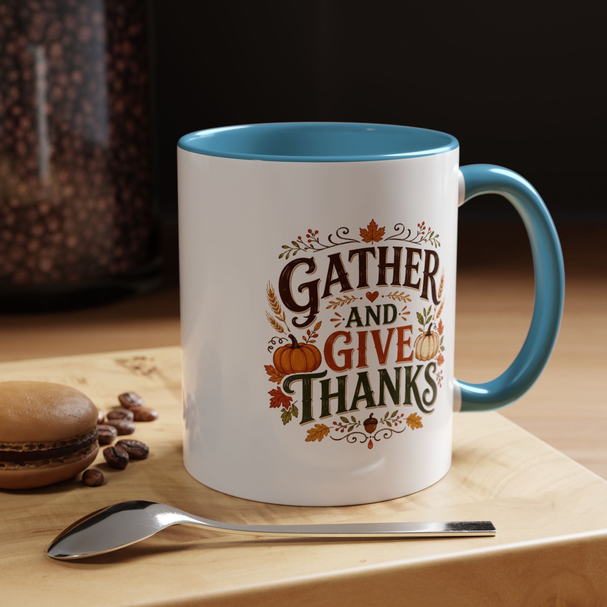Thanksgiving Mug Gather and Give Thanks Coffee Mug — Thanksgiving Accent Mug