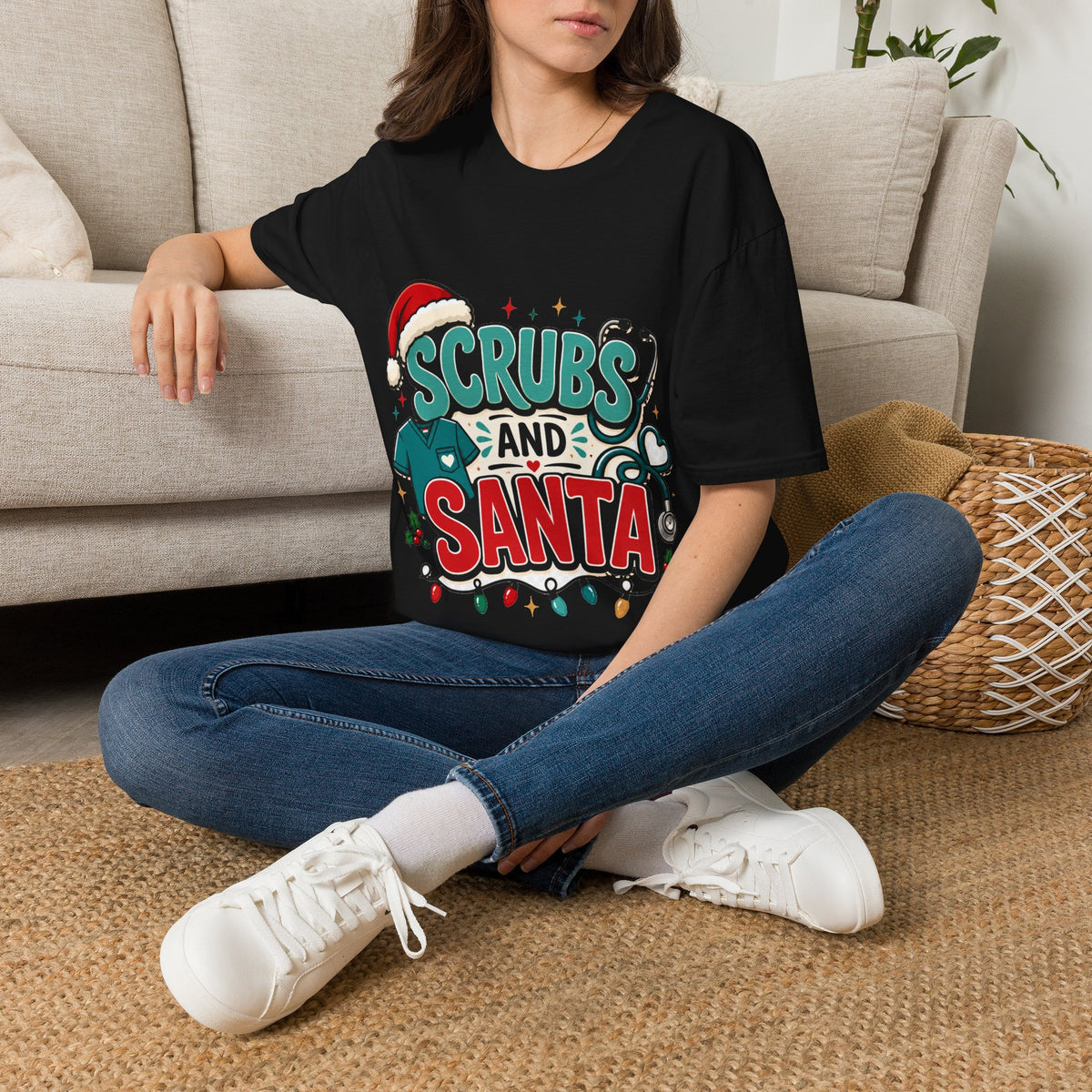 Scrubs and Santa Christmas T-Shirt — Cute Holiday Nurse Tee