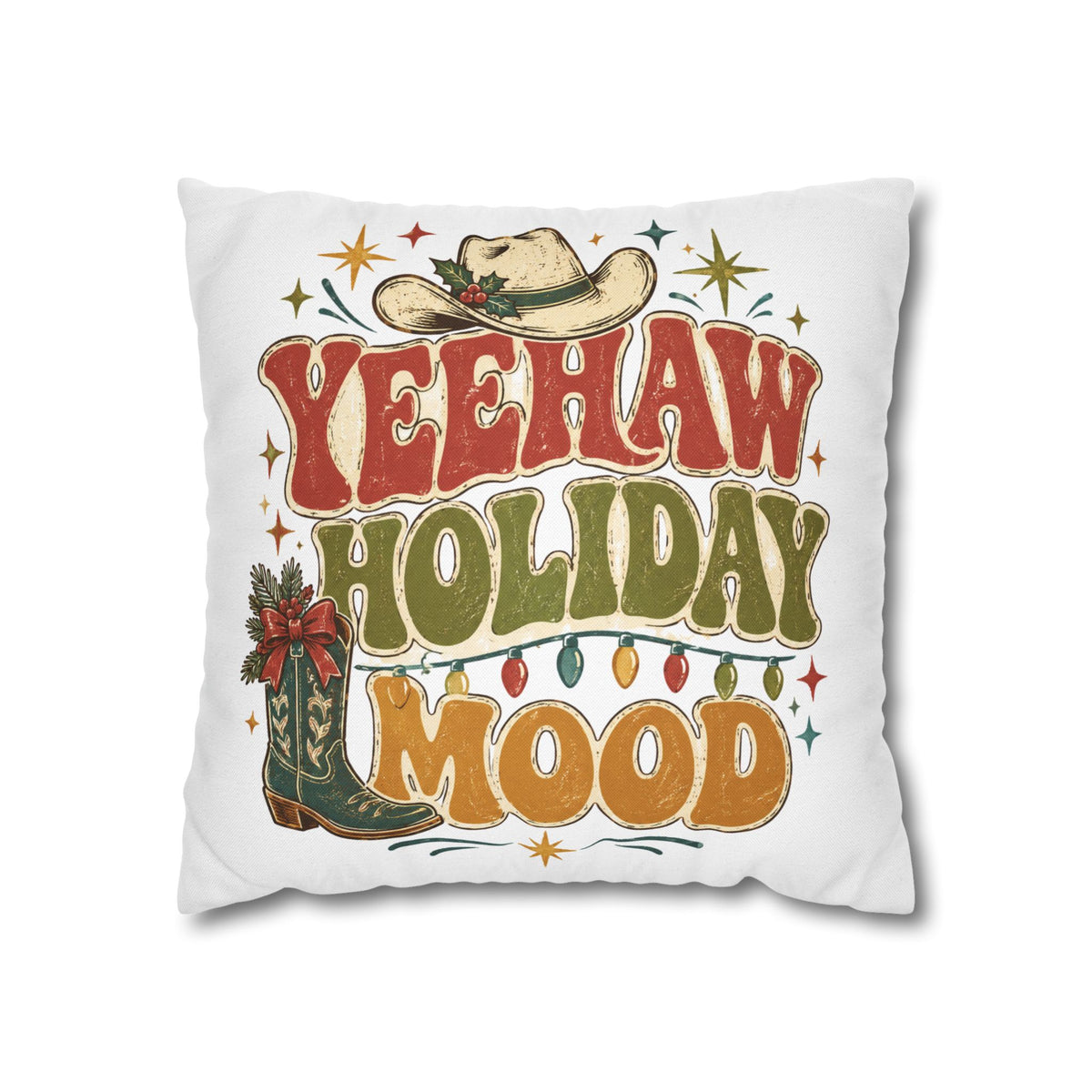 Christmas Yeehaw Holiday Mood Pillowcase — Western Christmas Decorative Throw Pillow Cover