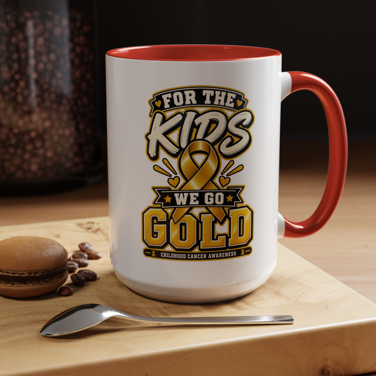 For The Kids We Go Gold Accent Coffee Mug — Childhood Cancer Awareness 11/15oz