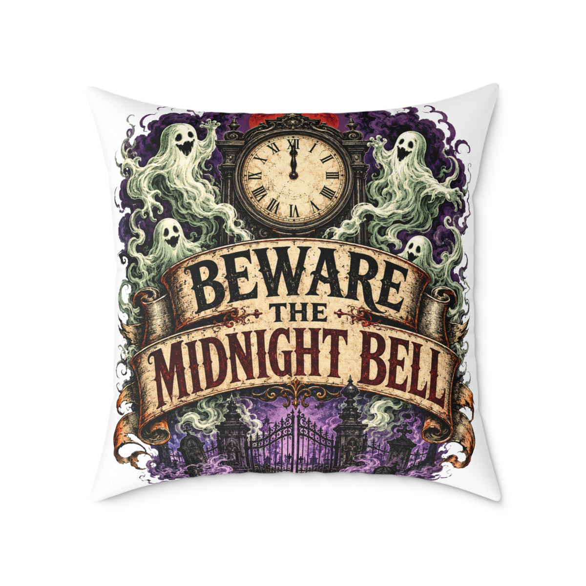 Halloween Beware the Midnight Bell Decorative Pillow – Gothic Halloween Throw Pillow