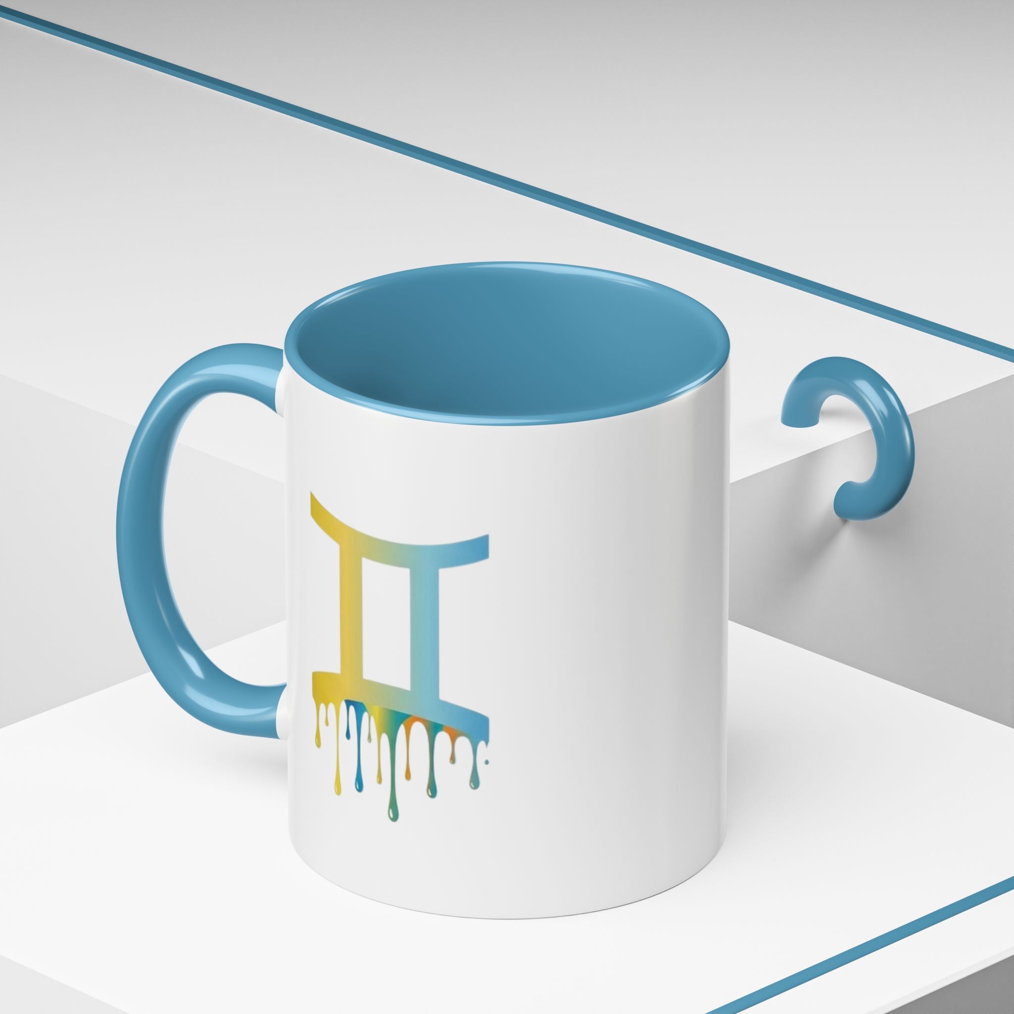 Gemini Zodiac Coffee Mug - Dripping Rainbow Gemini Symbol Accent Mug