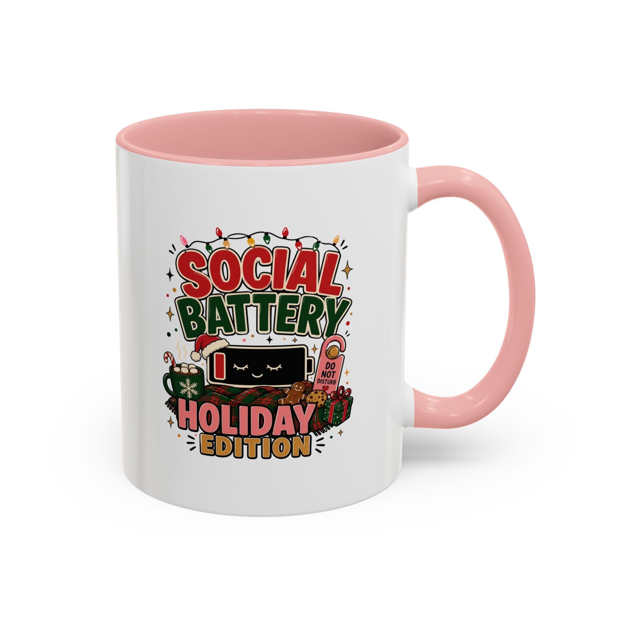 Modern Day Christmas Holiday Coffee Mug - "Social Battery: Holiday Edition" Accent Mug