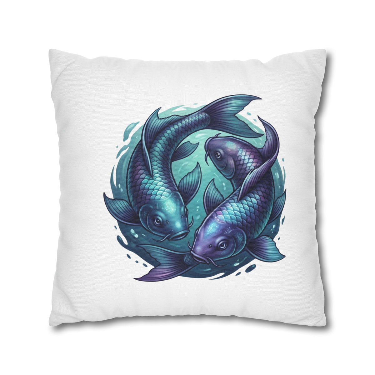 Pisces Koi Fish Decorative Pillowcase — Blue Yin Yang Aquatic Throw Pillow Cover