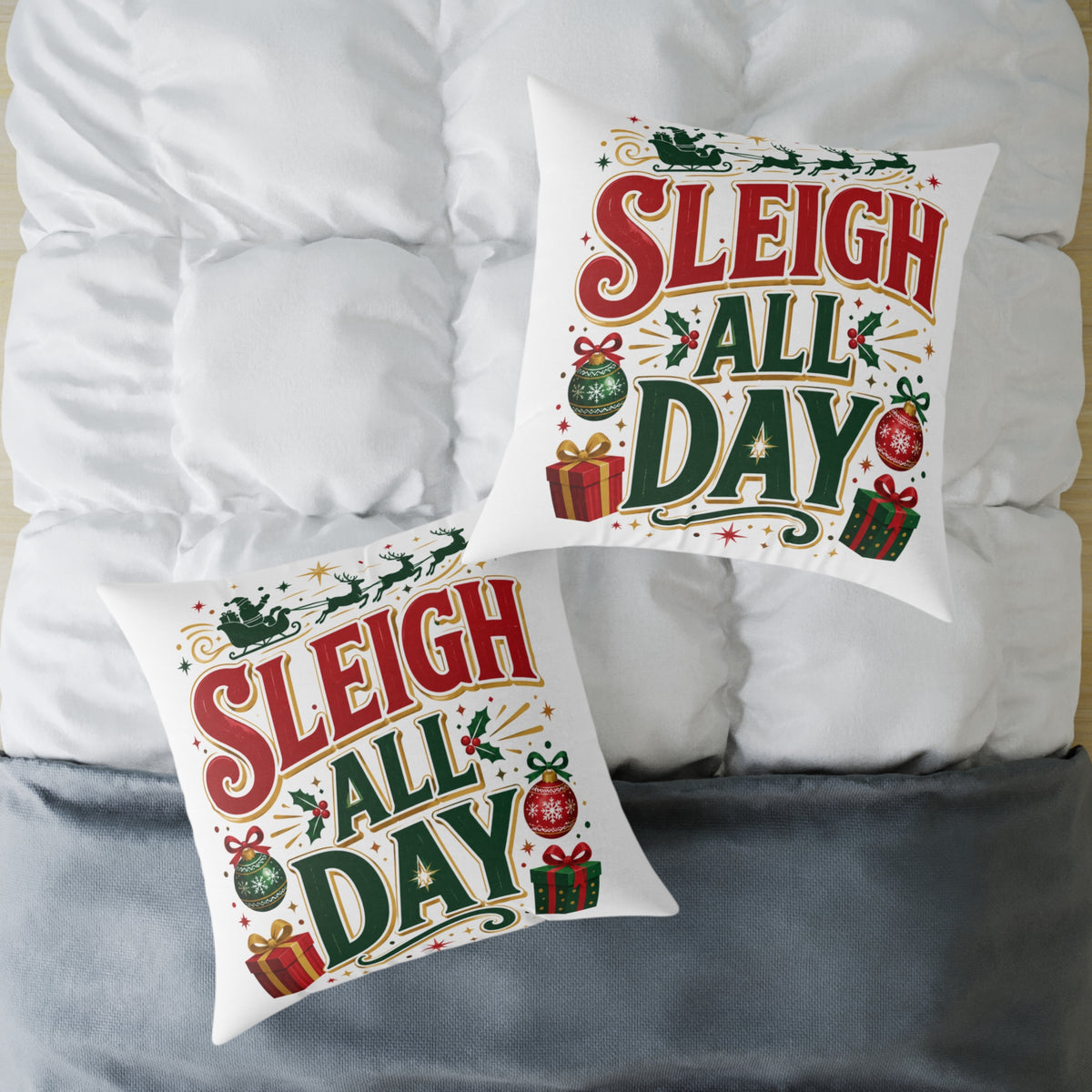 Christmas Sleigh All Day Decorative Pillow — Festive Christmas Holiday Throw Cushion