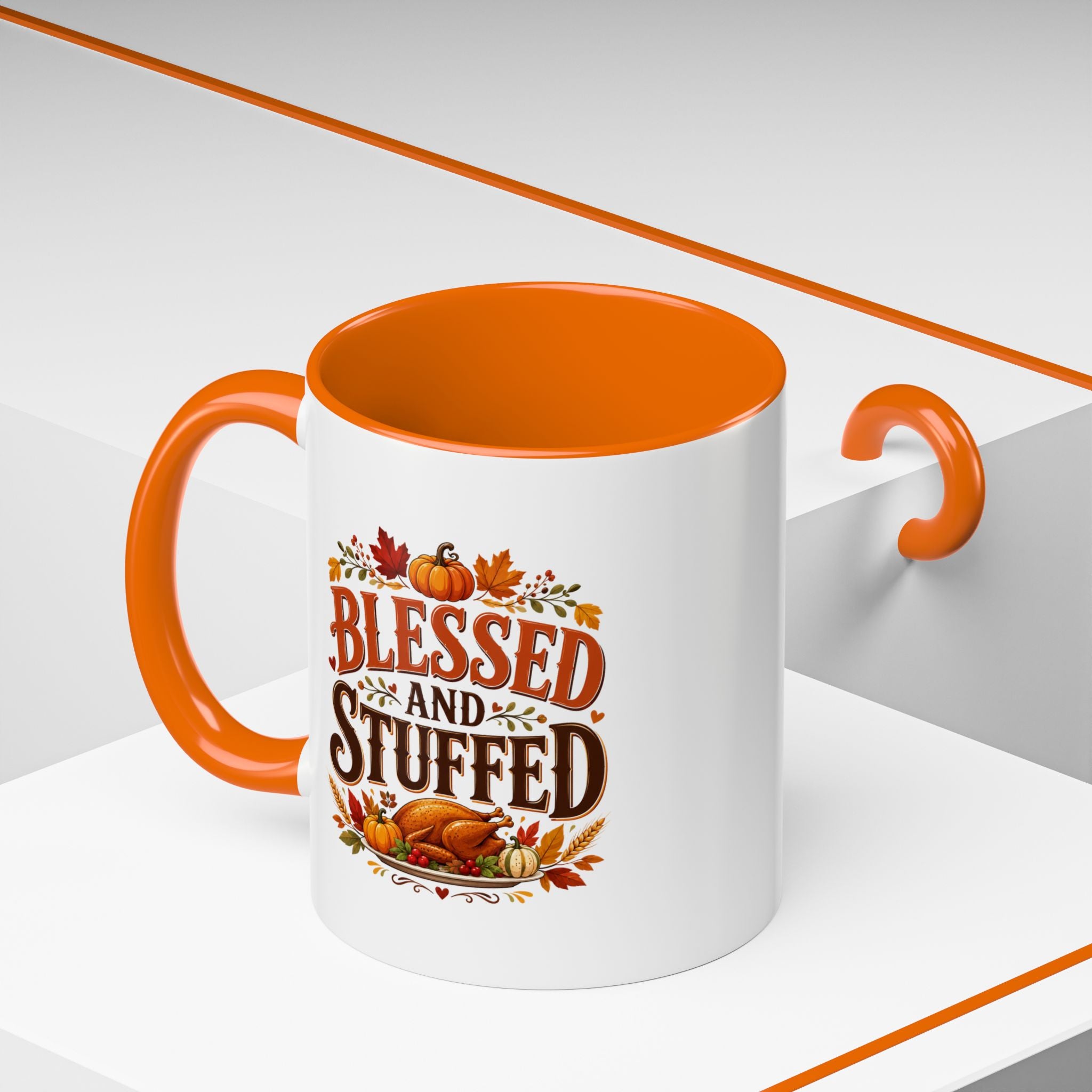 Thanksgiving Mug Blessed and Stuffed Coffee Mug — Thanksgiving Fall Ceramic Accent Mug