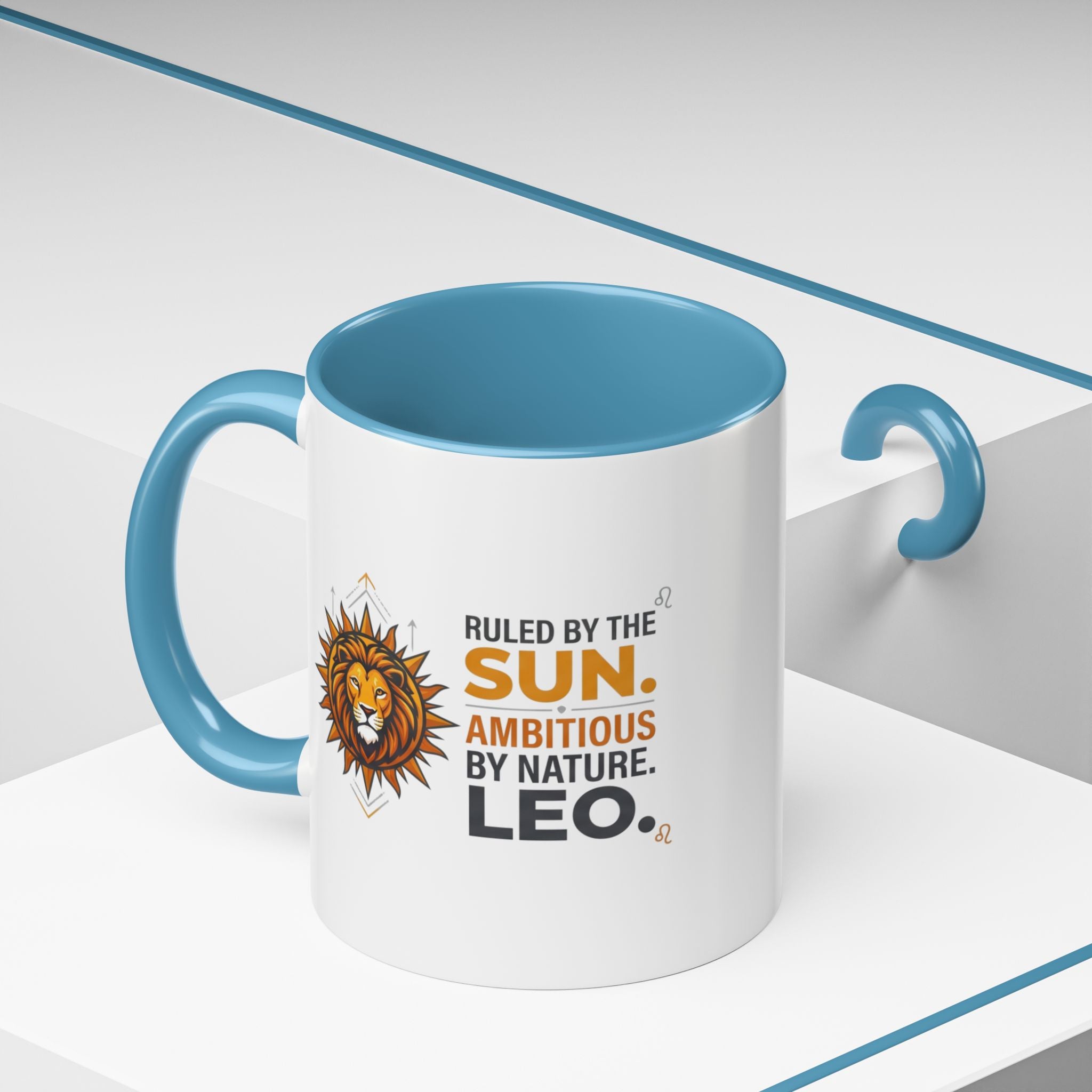 Leo Zodiac Coffee Mug — "Ruled by the Sun. Ambitious by Nature. LEO." Accent Ceramic Mug