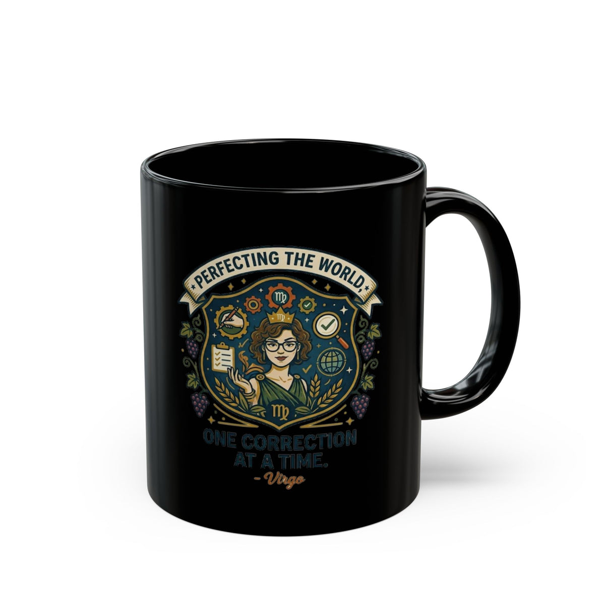 Virgo Zodiac Mug Correctional Officer Mug — "Perfecting the World One Correction at a Time" Black Coffee Cup