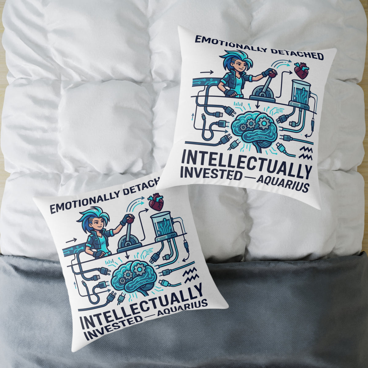 Zodiac Aquarius Emotionally Detached Intellectually Invested Square Poly Canvas Pillow