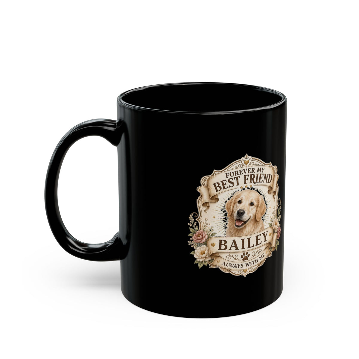 Milo Bailey Dog Dad Mom Golden Retriever Memorial Coffee Black Mug  – "Forever My Best Friend" Personalized Pet Tribute