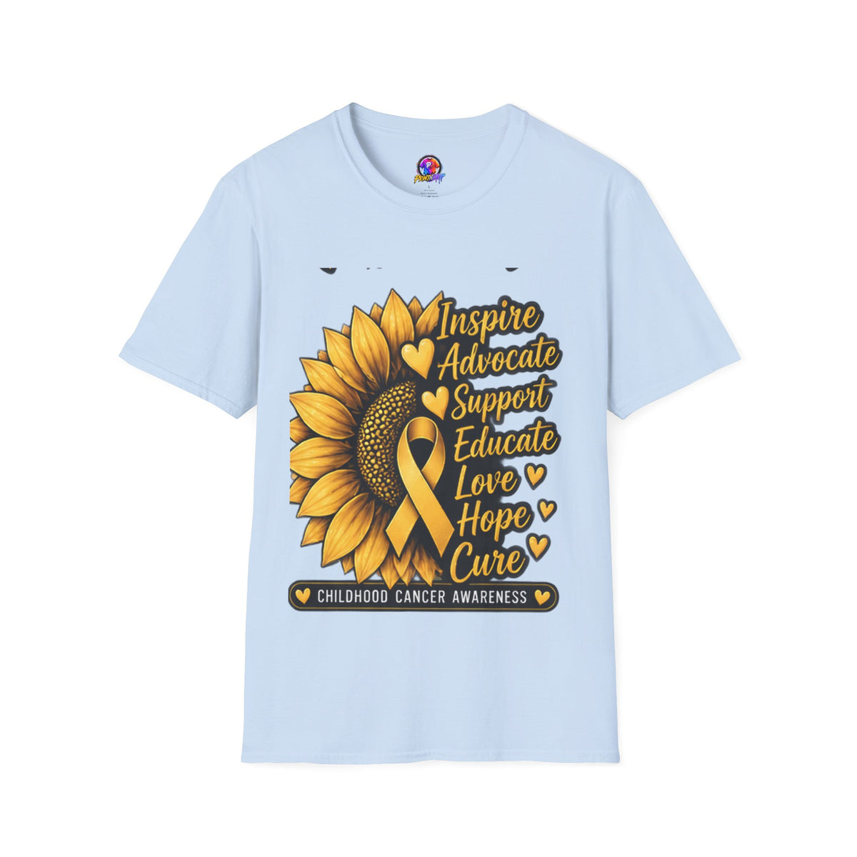 Childhood Cancer Awareness Sunflower T-Shirt – Inspire Advocate Support Educate Love Hope Cure
