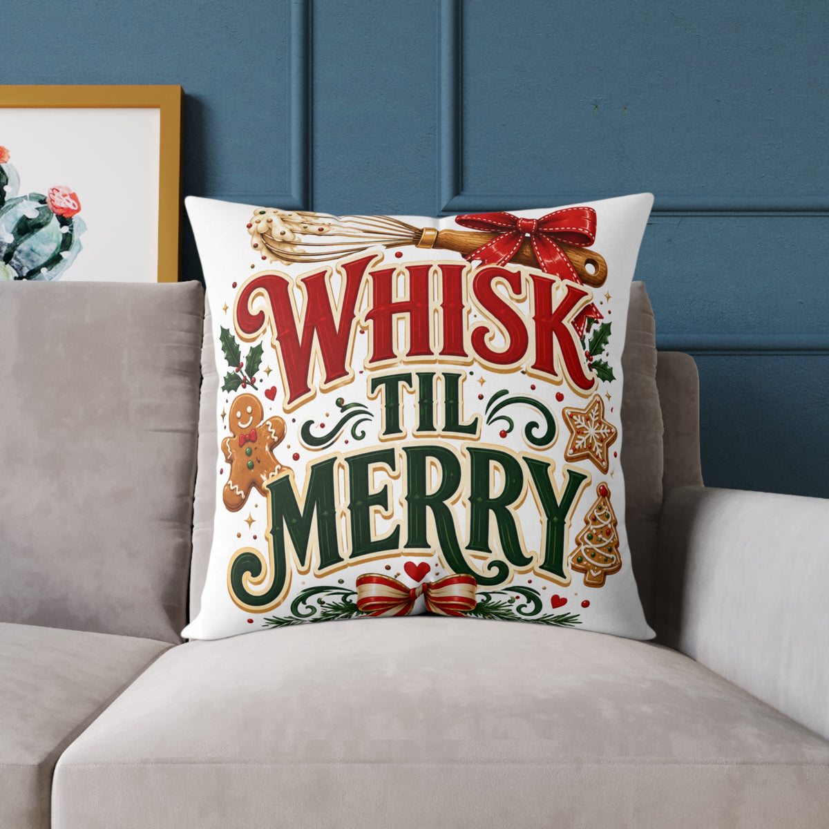 Christmas Whisk 'Til Merry Holiday Pillow - Christmas Baking Decorative Throw Pillow