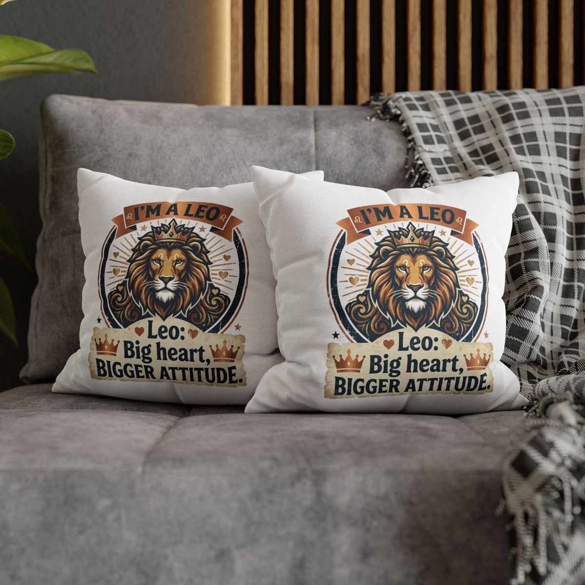 Leo Zodiac Big Heart Big Attitude Spun Polyester Square Pillowcase