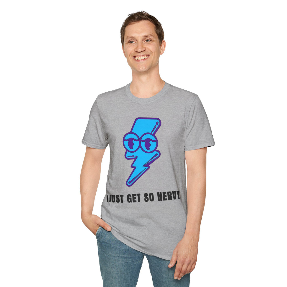 Graphic T-Shirt — 'I Just Get So Nervy' Blue Lightning Emoji Tee - Trending Now - September 2026