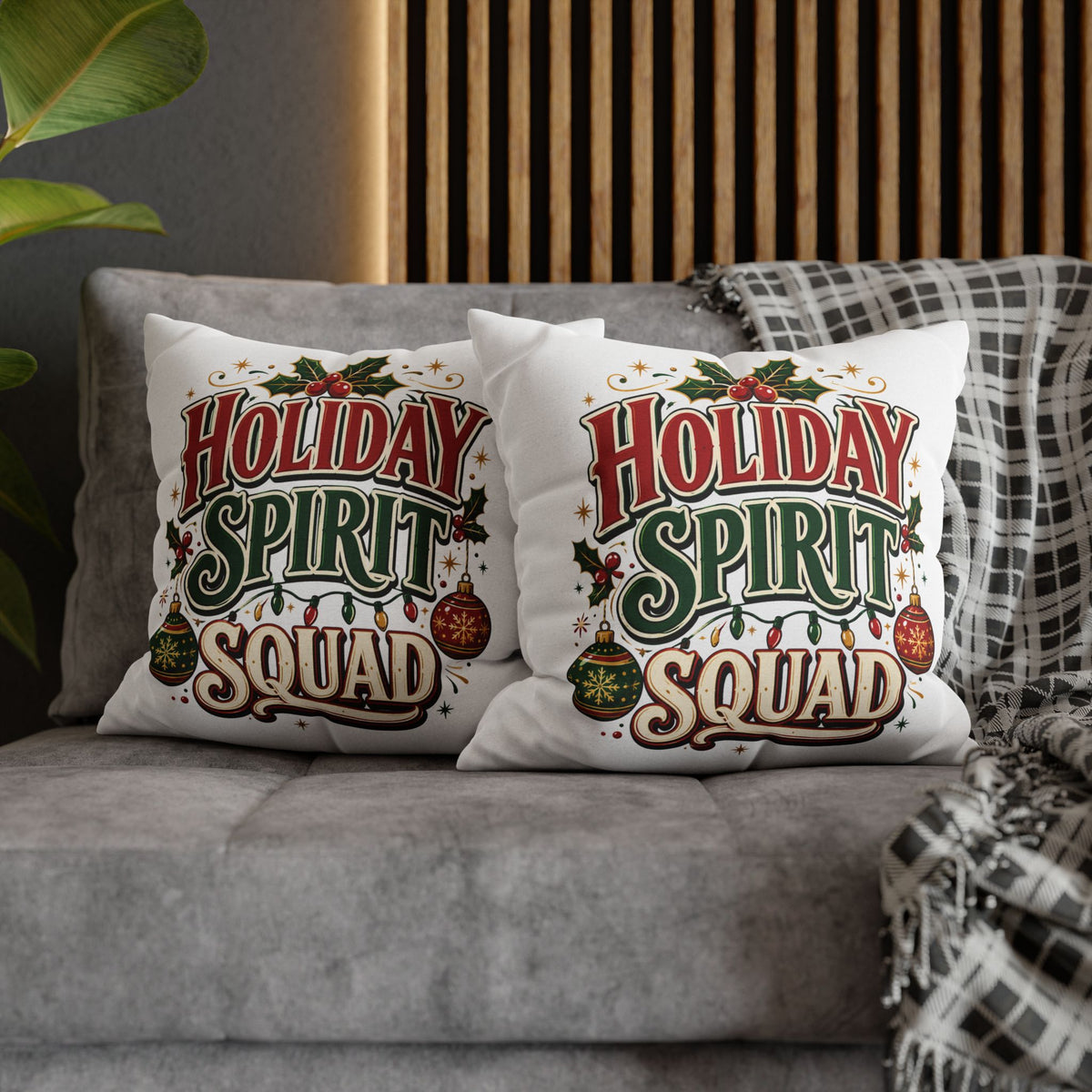 Christmas Holiday Spirit Squad Pillowcase - Festive Christmas Decorative Throw Pillow Cover