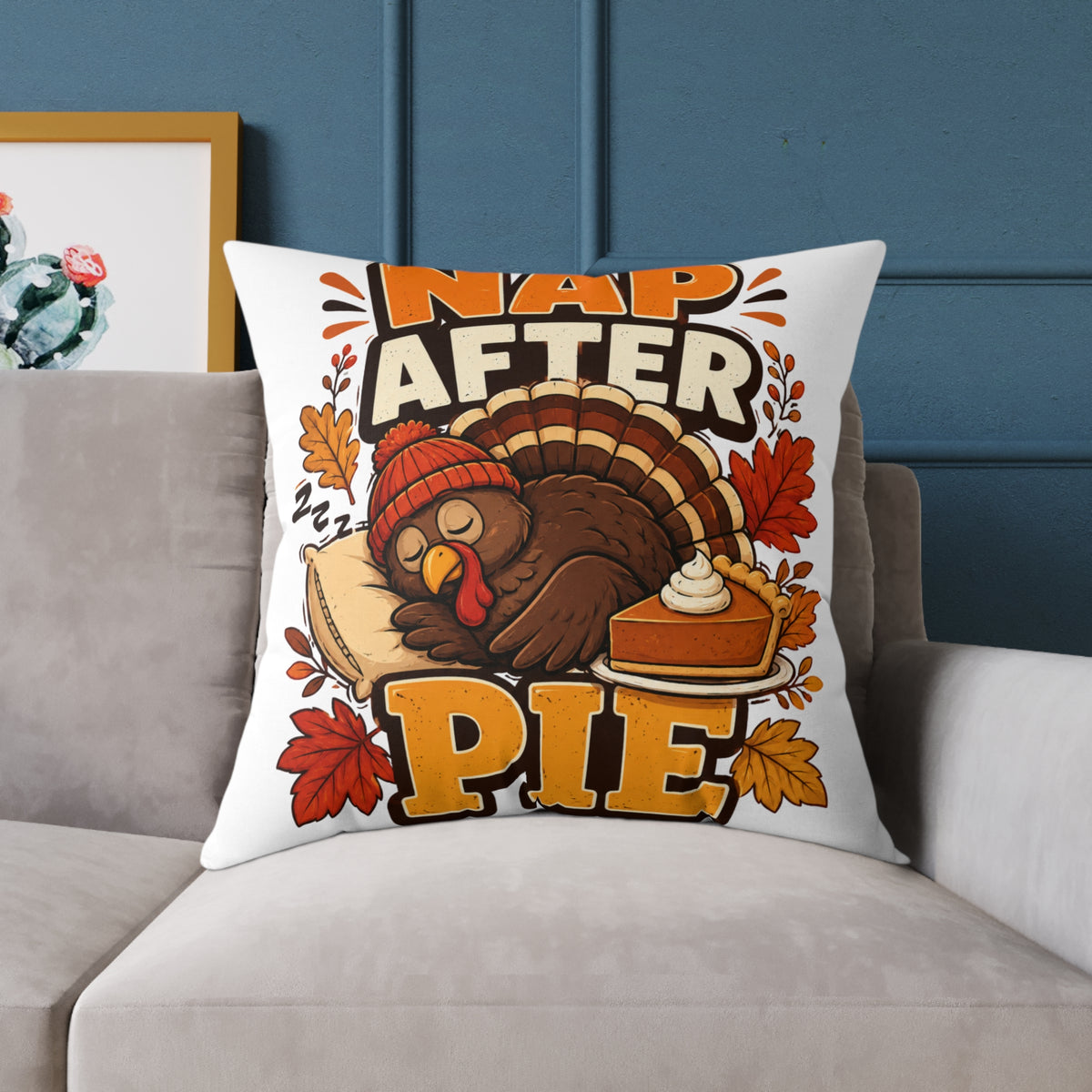 Thanksgiving Pillow — 'Nap After Pie' Turkey Throw Pillow