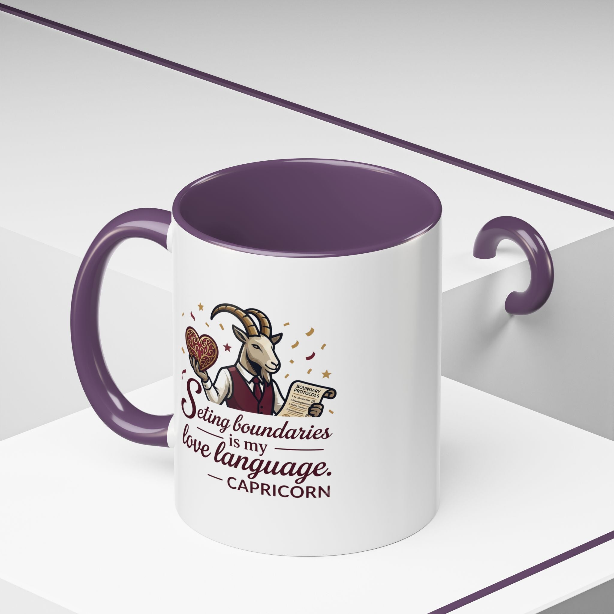 Capricorn Zodiac Coffee Mug — "Setting Boundaries Is My Love Language" Accent Mug