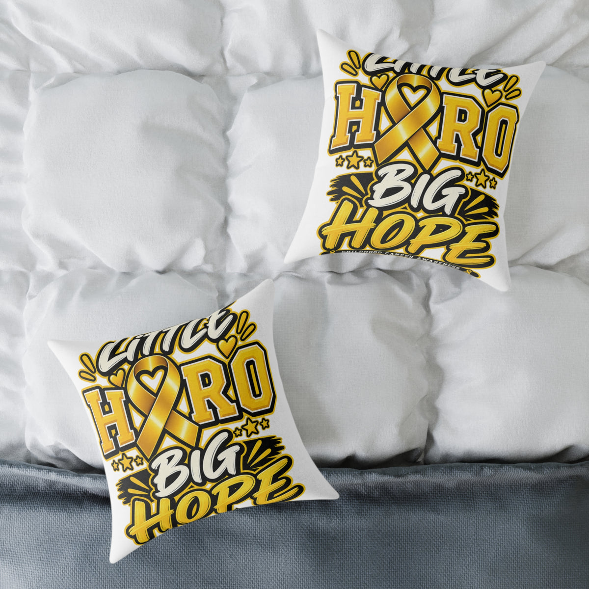 Awake Hero Big Hope Pillow —Childhood  Cancer Awareness Yellow Ribbon Square Throw Pillow