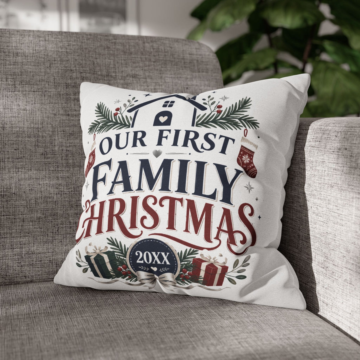 Our First Family Christmas Pillowcase – Personalized 20XX Holiday Decor