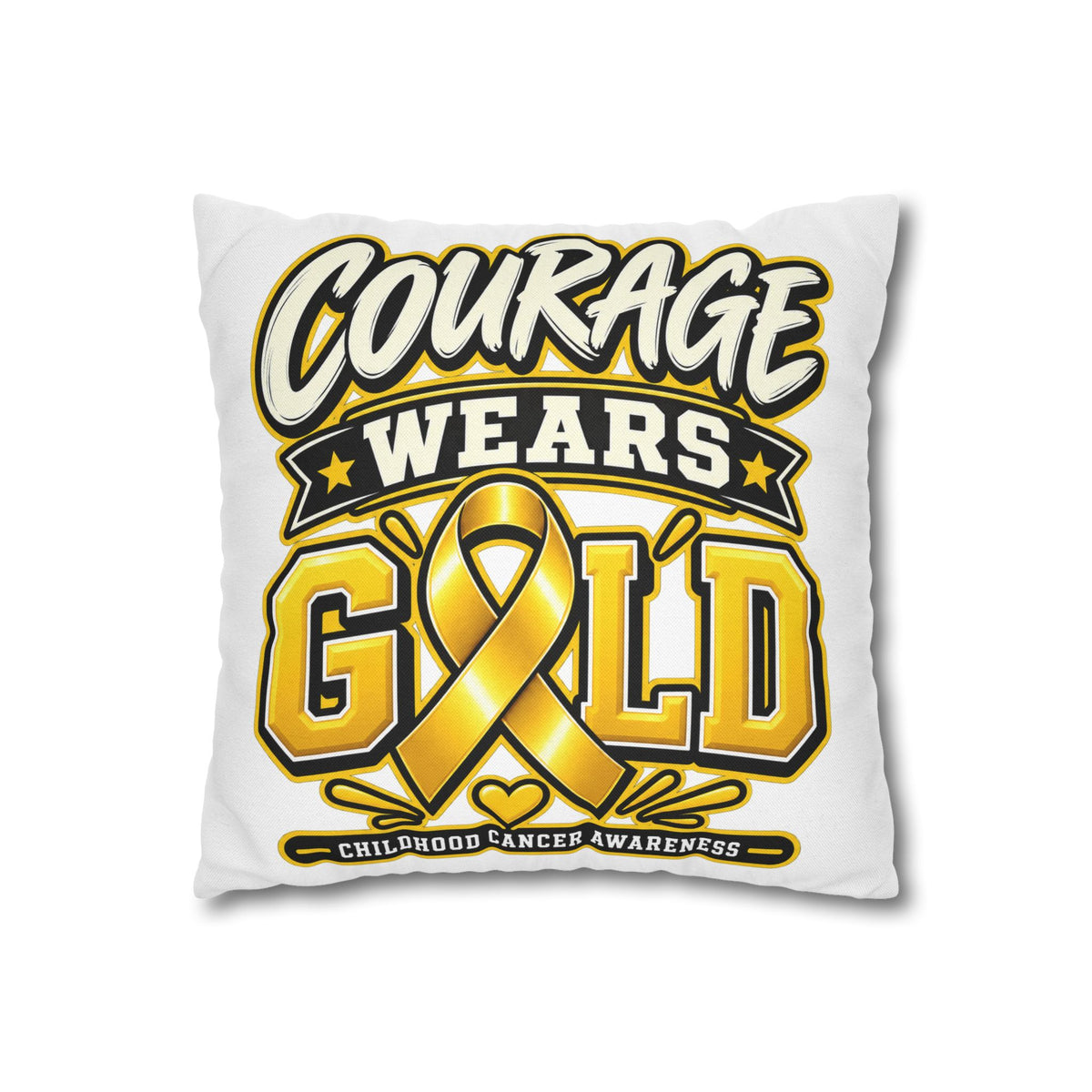 Courage Wears Gold Pillowcase – Childhood Cancer Awareness Cushion Cover