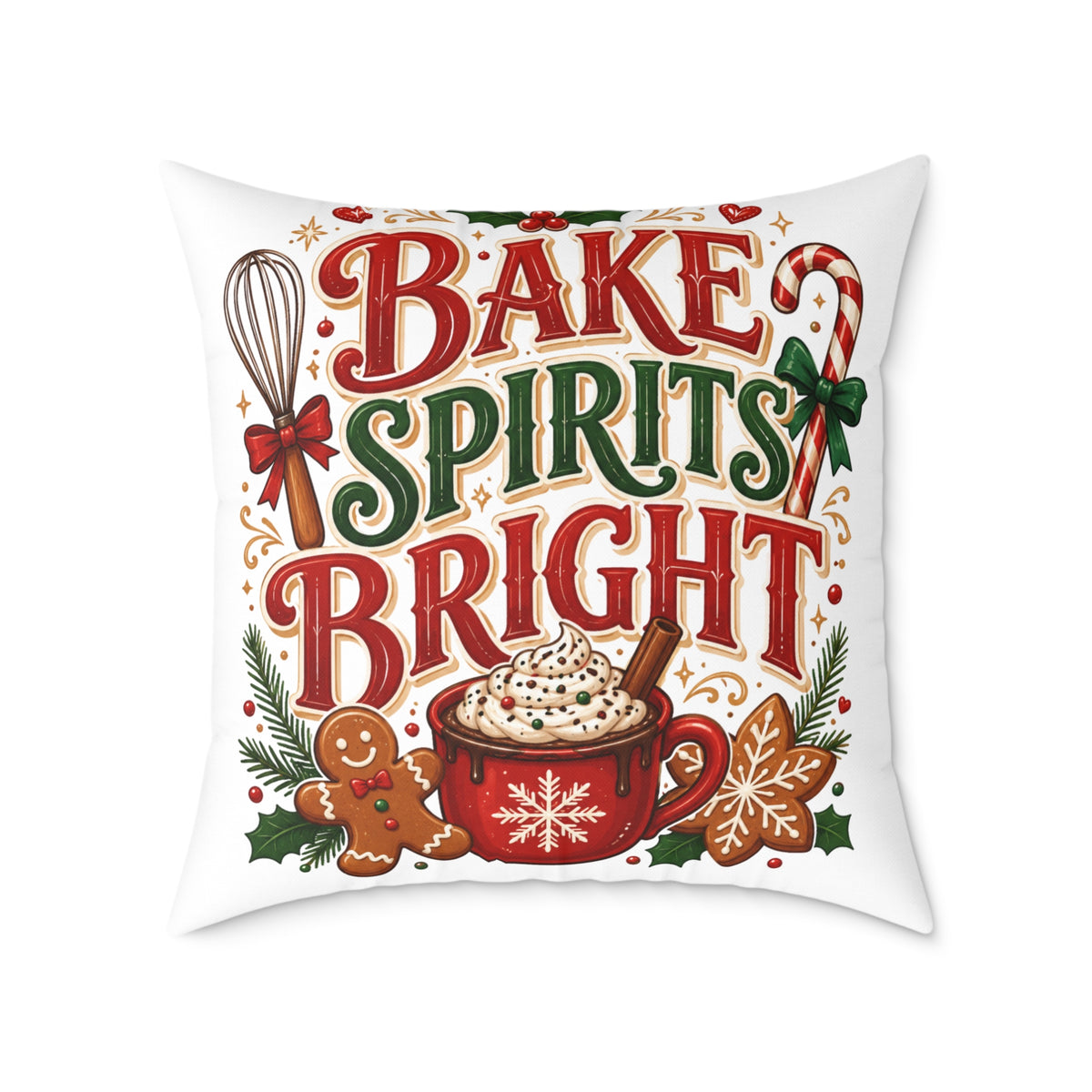 Christmas Bake Spirits Bright Square Poly Canvas Pillow