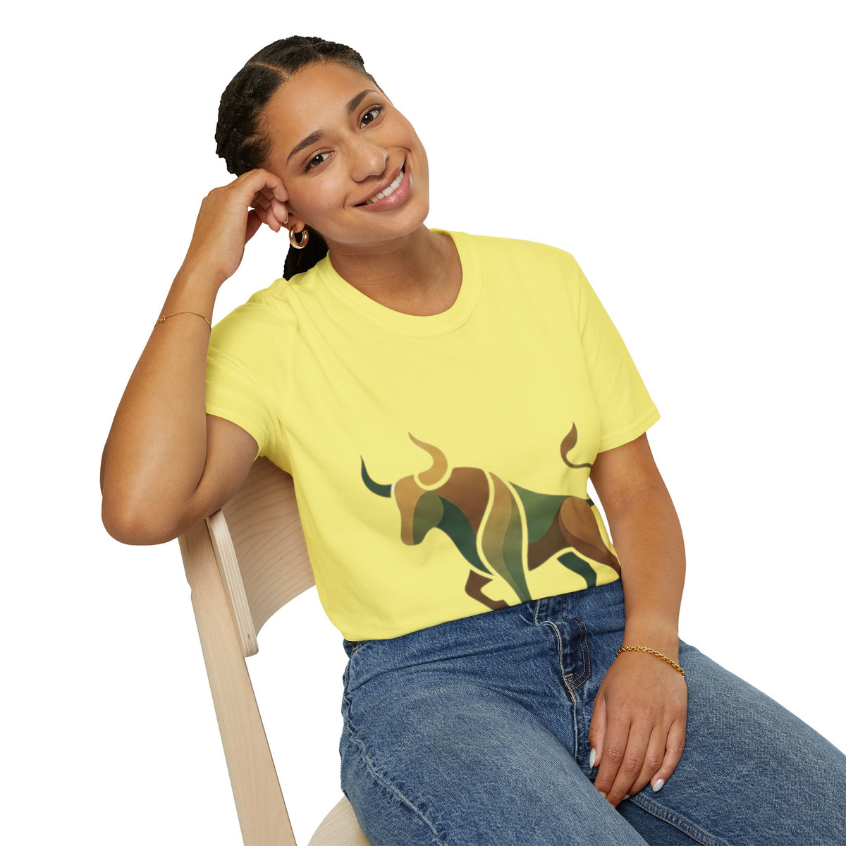 Bull Graphic T-Shirt — Earth Tone Geometric Taurus Design