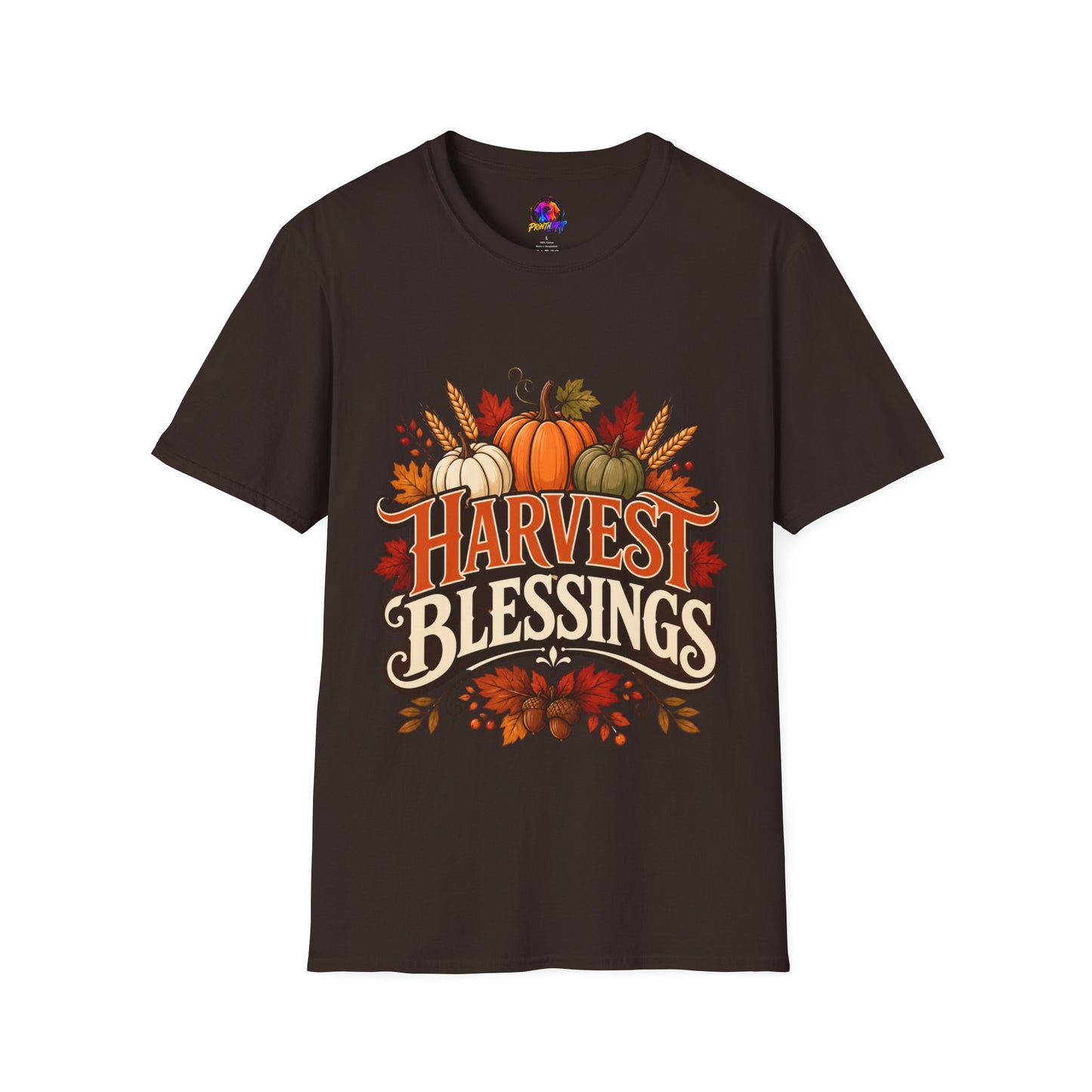 Harvest Blessings T-Shirt — Fall Pumpkin Harvest Graphic Tee for Thanksgiving