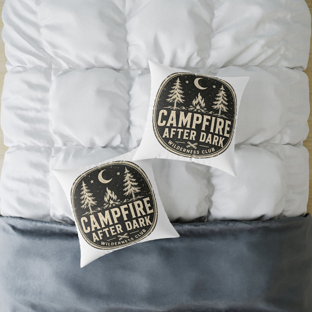 Campfire After Dark Decorative Pillow  Milo Bailey Dog Dad Mom— Retro Wilderness Camping Throw Pillow