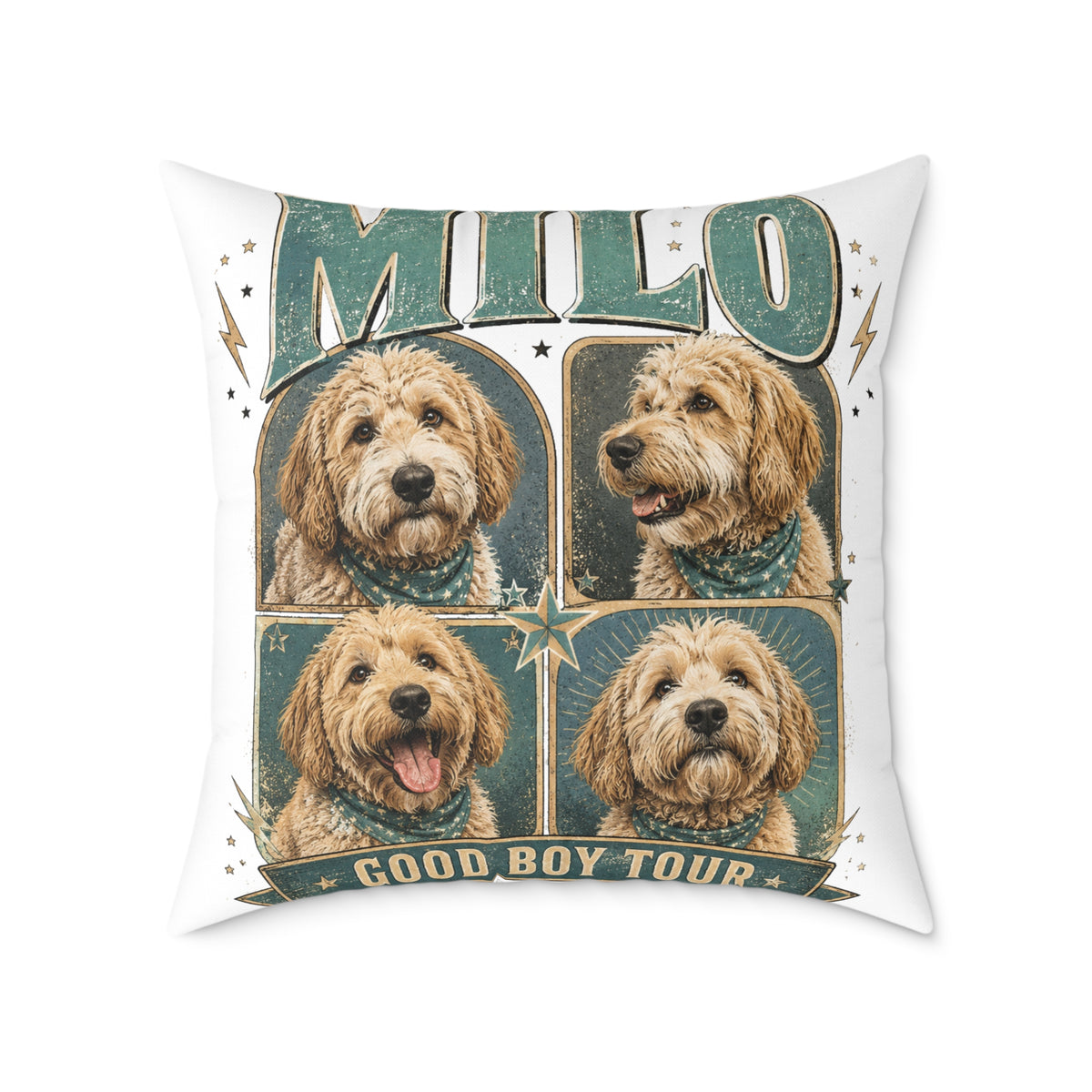 Personalized Dog Photo Pillow  Milo Bailey Dog Dad Mom— "MILO" Collage Square Pet Throw Pillow