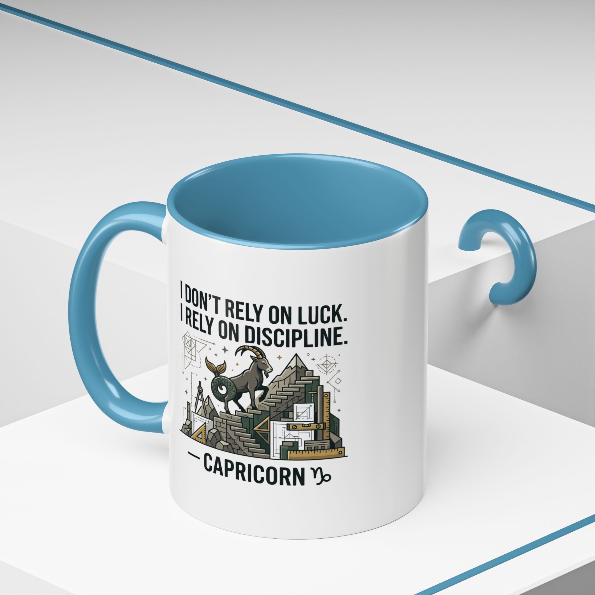 Capricorn Coffee Mug — “I Don’t Rely on Luck. I Rely on Discipline.” Accent Ceramic Mug