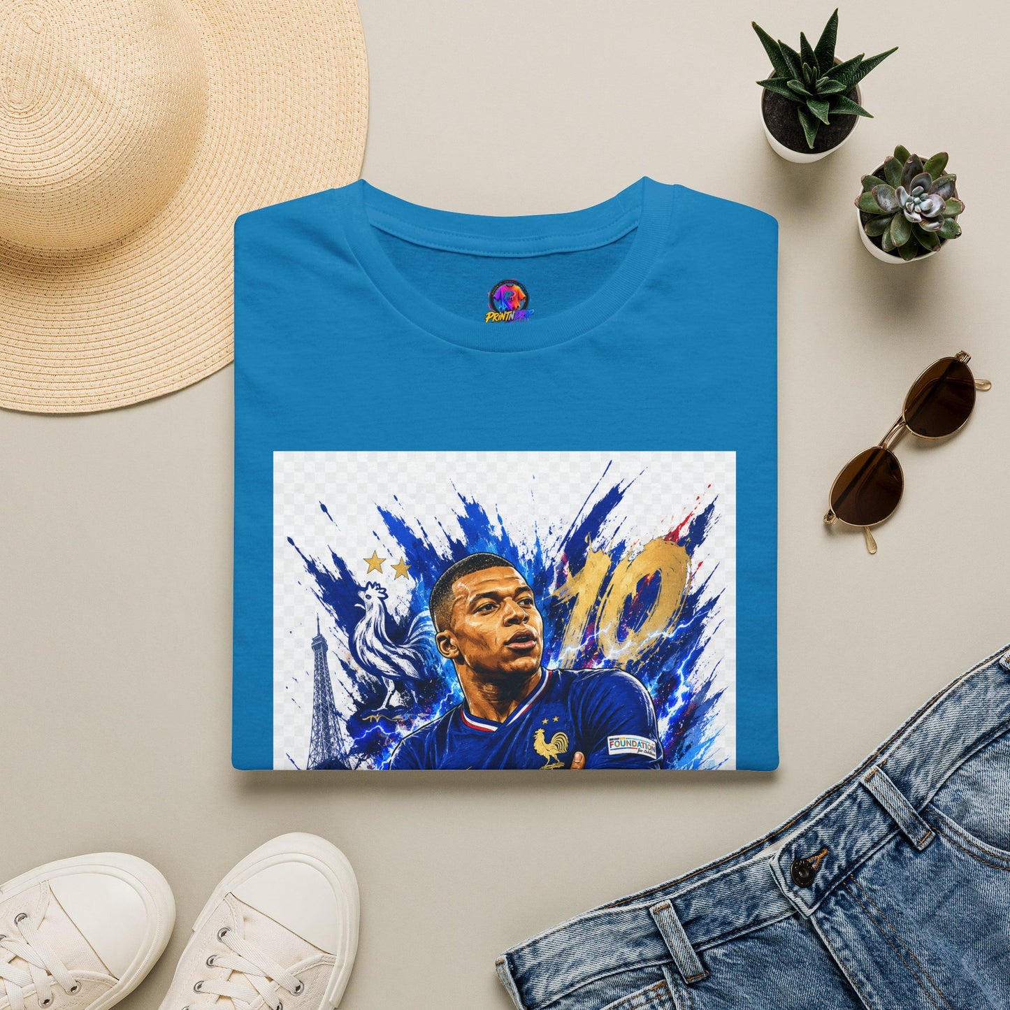 France Mbappé Soccer T-Shirt — #10 Blue Action Portrait Tee