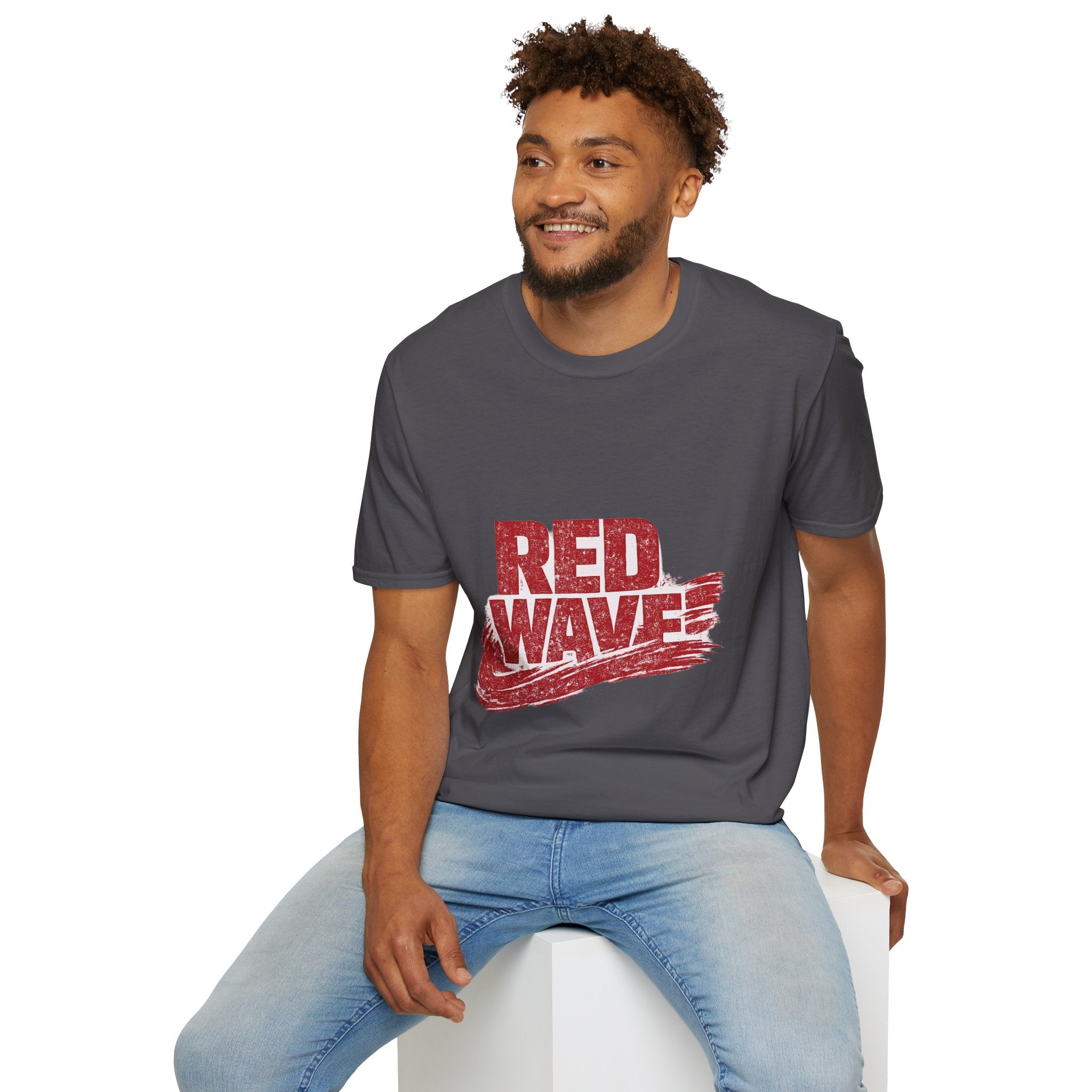 South Korea Red Wave Graphic T‑Shirt — Vintage Distressed Logo Tee