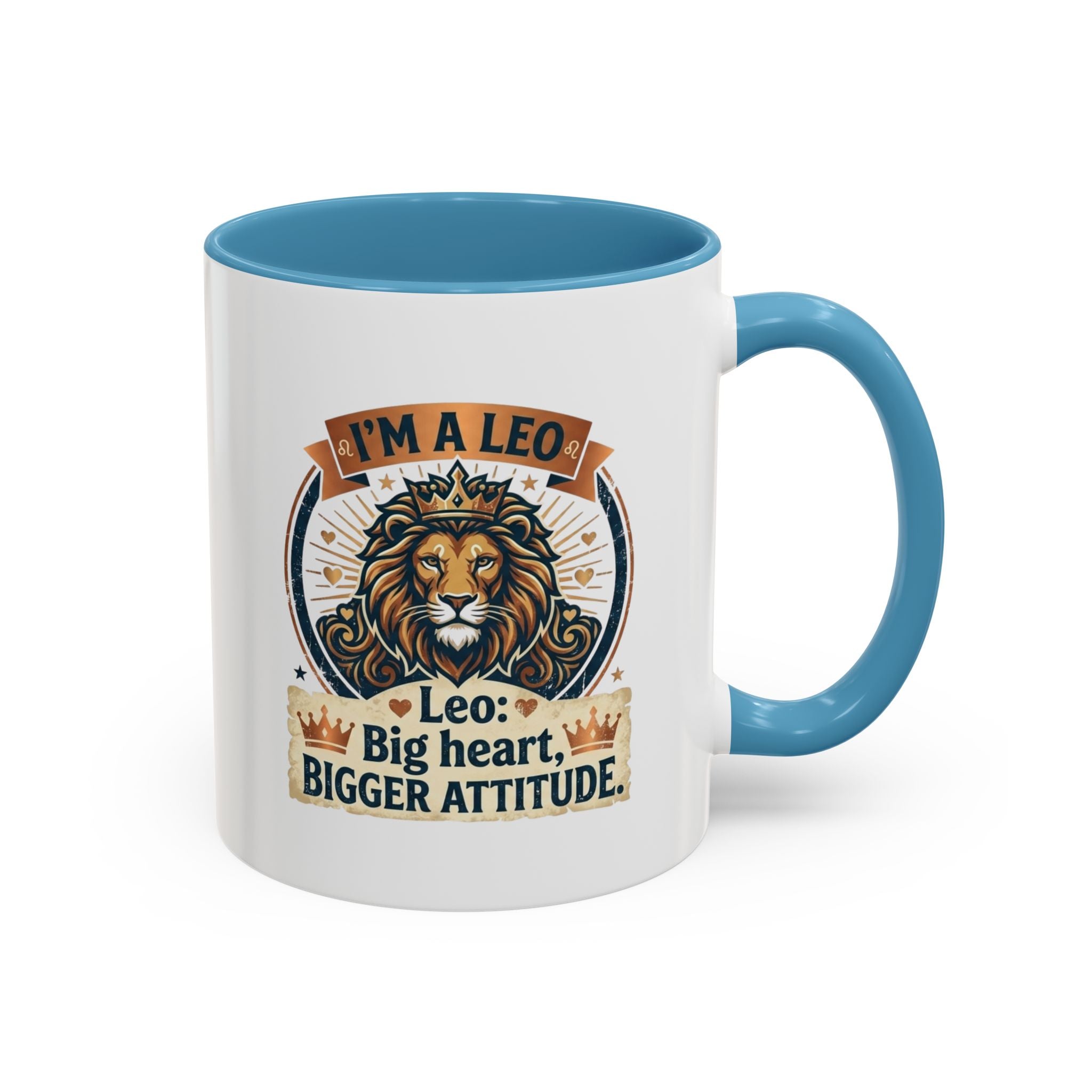 Leo Coffee Mug — "I'm a Leo: Big Heart, Bigger Attitude" Zodiac Accent Mug (11/15oz)