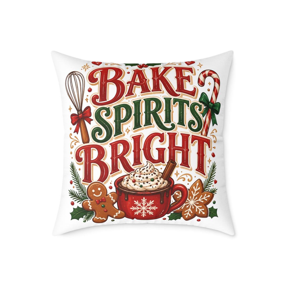 Christmas Bake Spirits Bright Square Poly Canvas Pillow