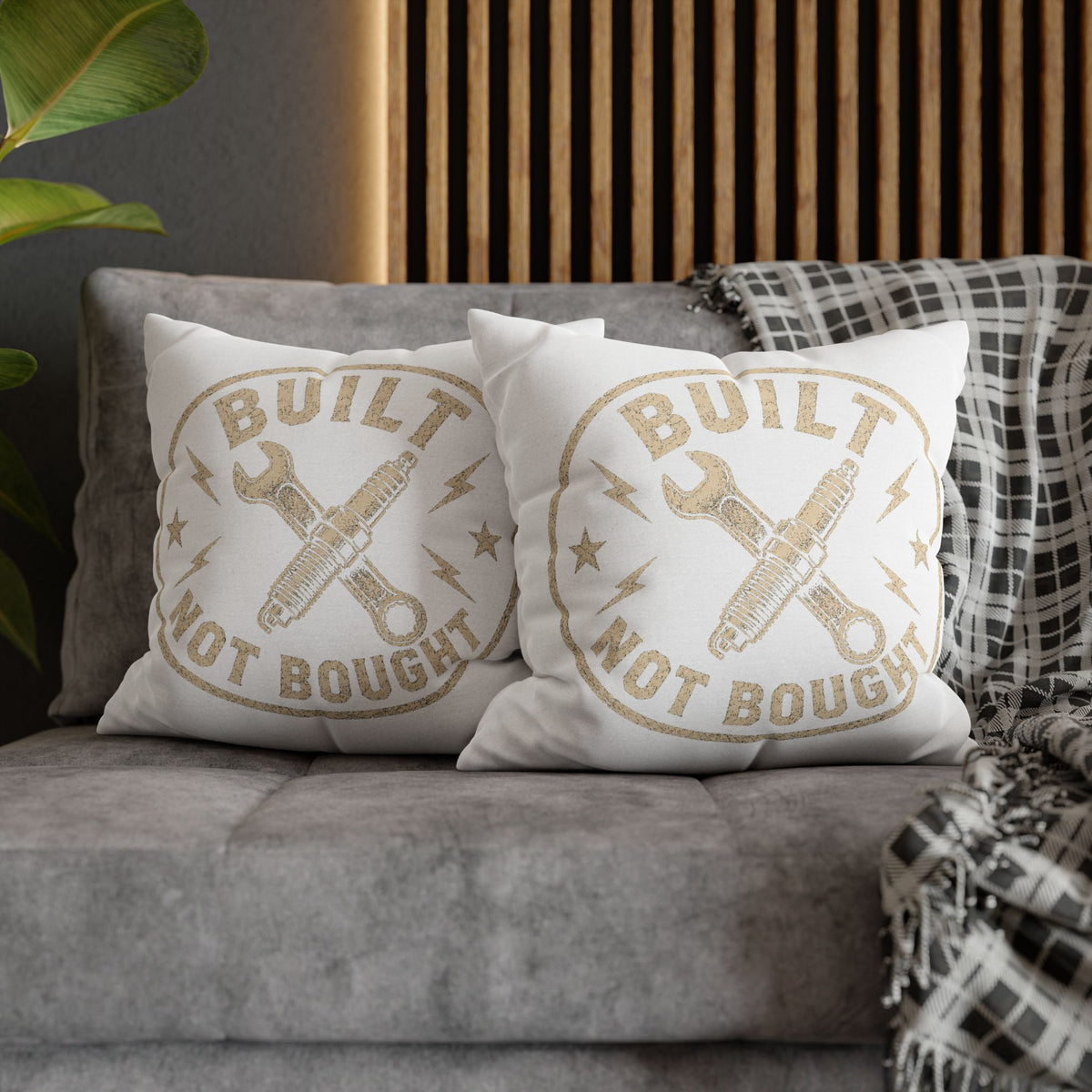 Built Not Bought Decorative Pillowcase Milo Bailey Dog Dad Mom — Mechanic Tool Wrench Spark Plug Graphic