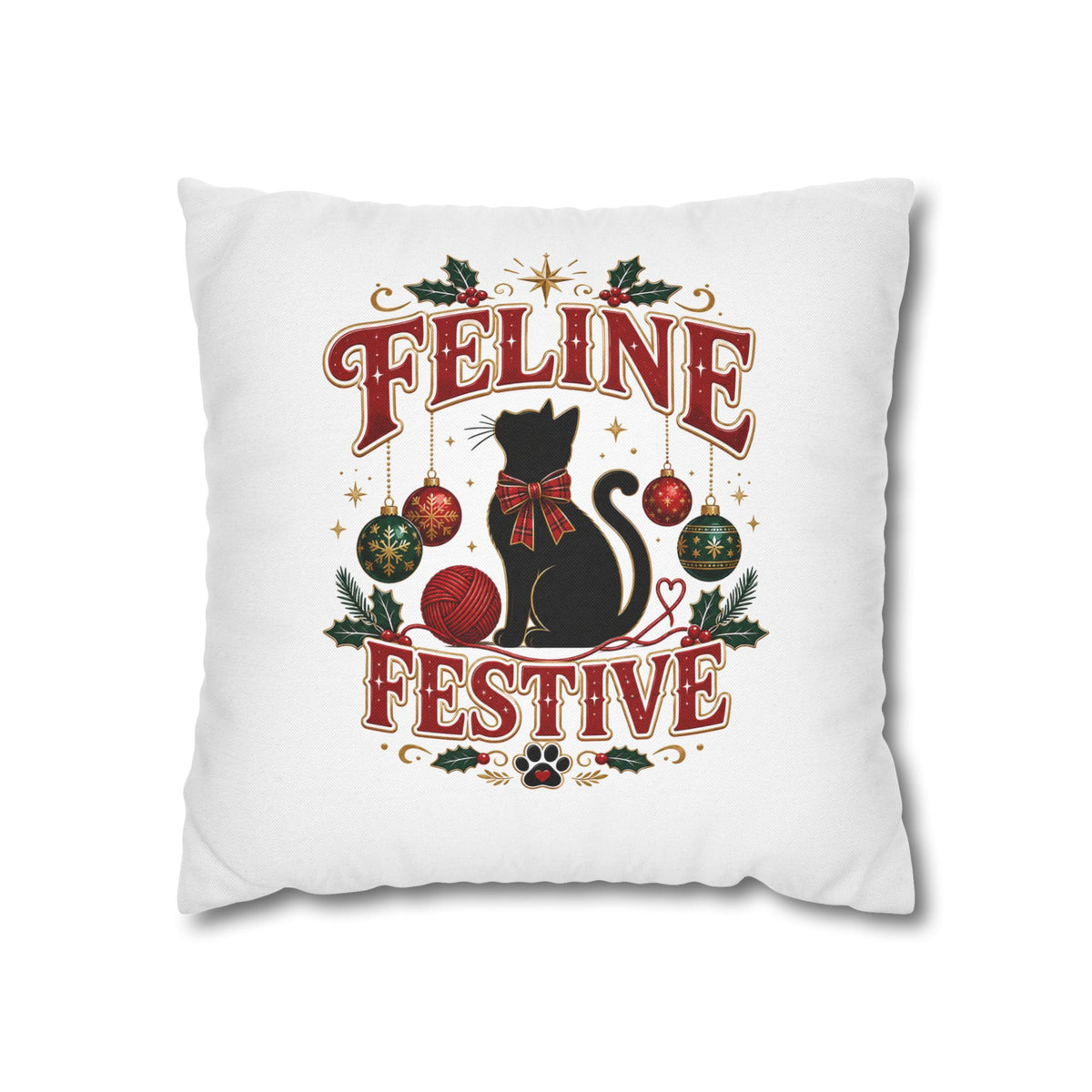 Feline Festive Christmas Pillowcase — Christmas Cat Decorative Throw Pillow Cover