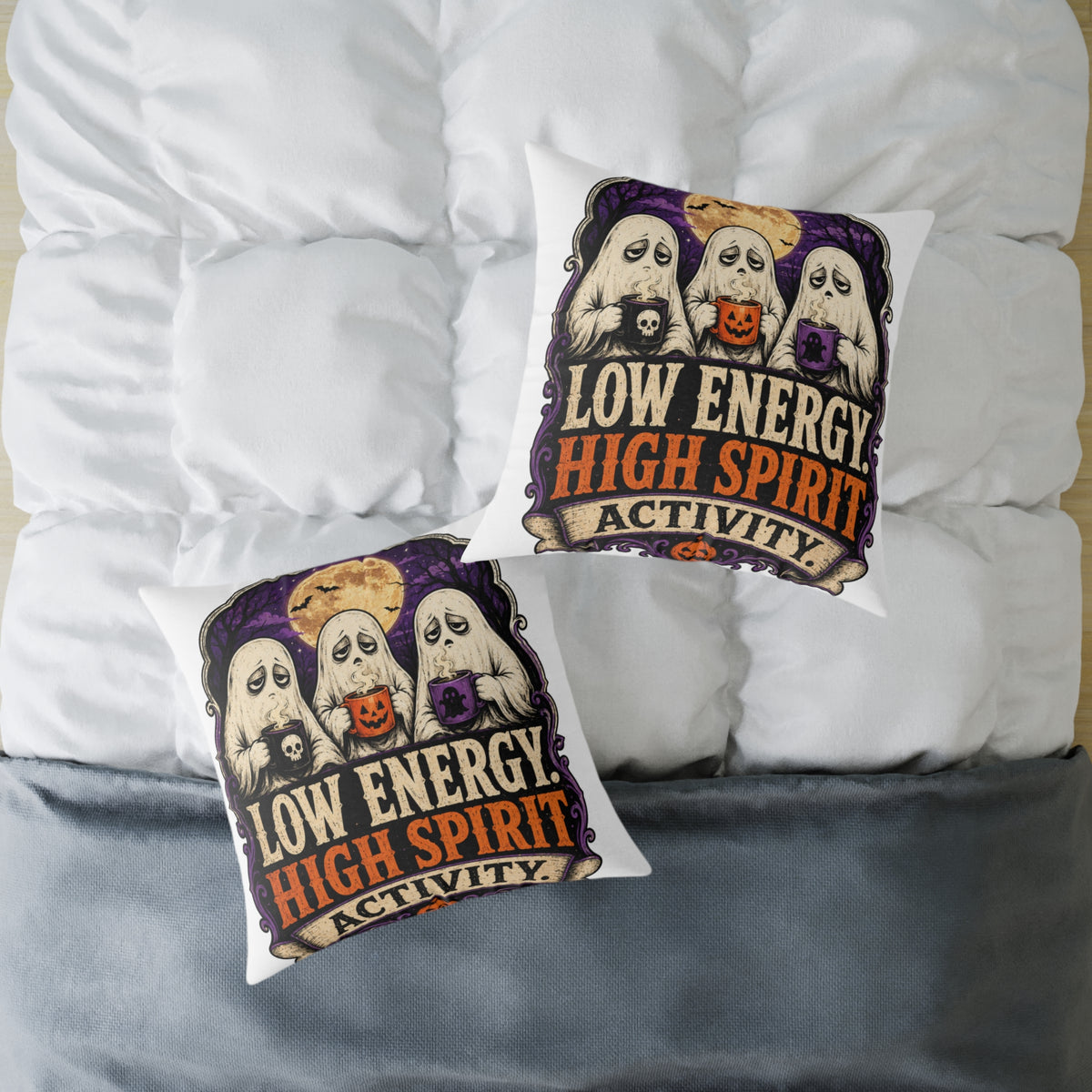 Halloween Ghost Pillow — "Low Energy, High Spirit" Decorative Throw Pillow