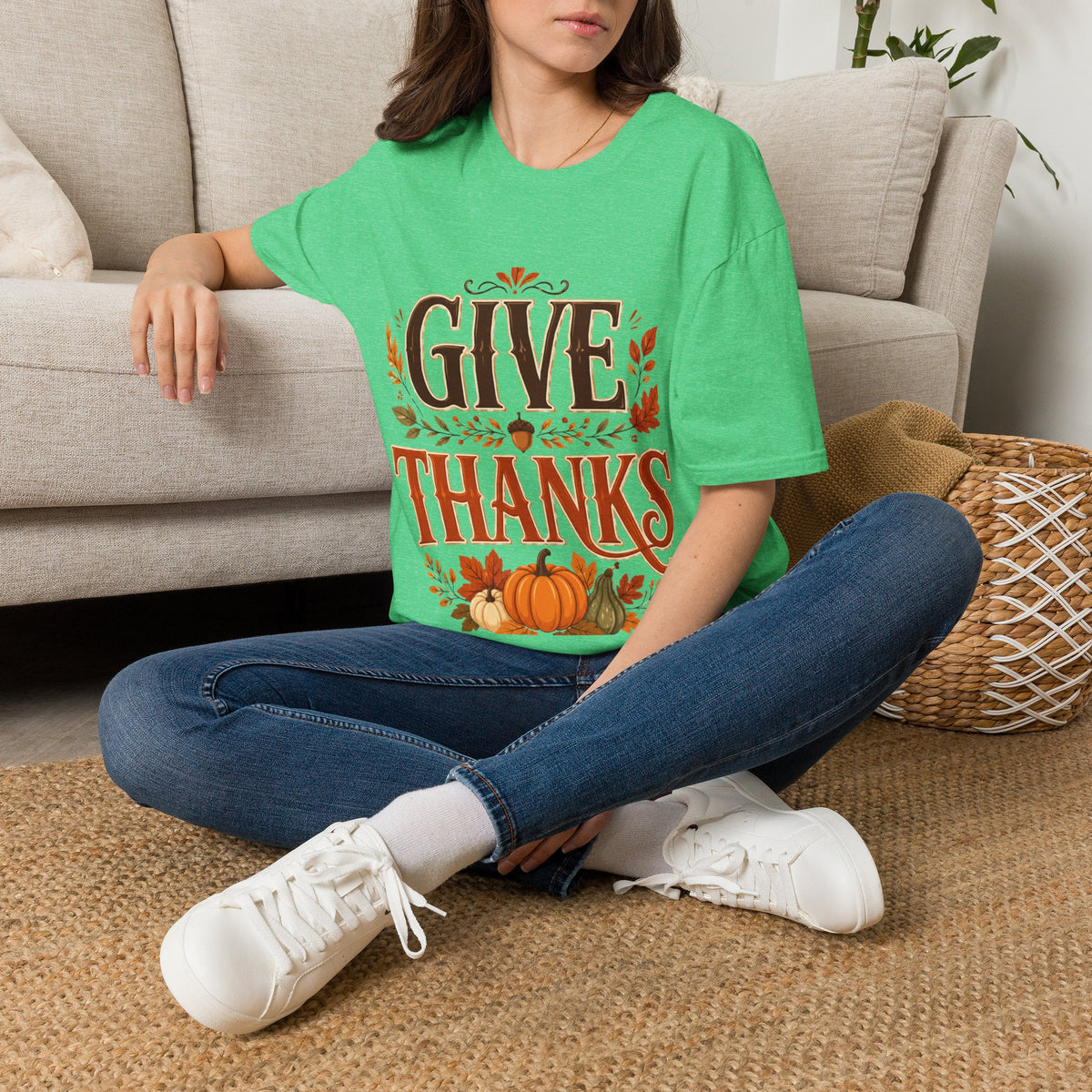 Thanksgiving T-Shirt Give Thanks T-Shirt — Autumn Thanksgiving Graphic Tee