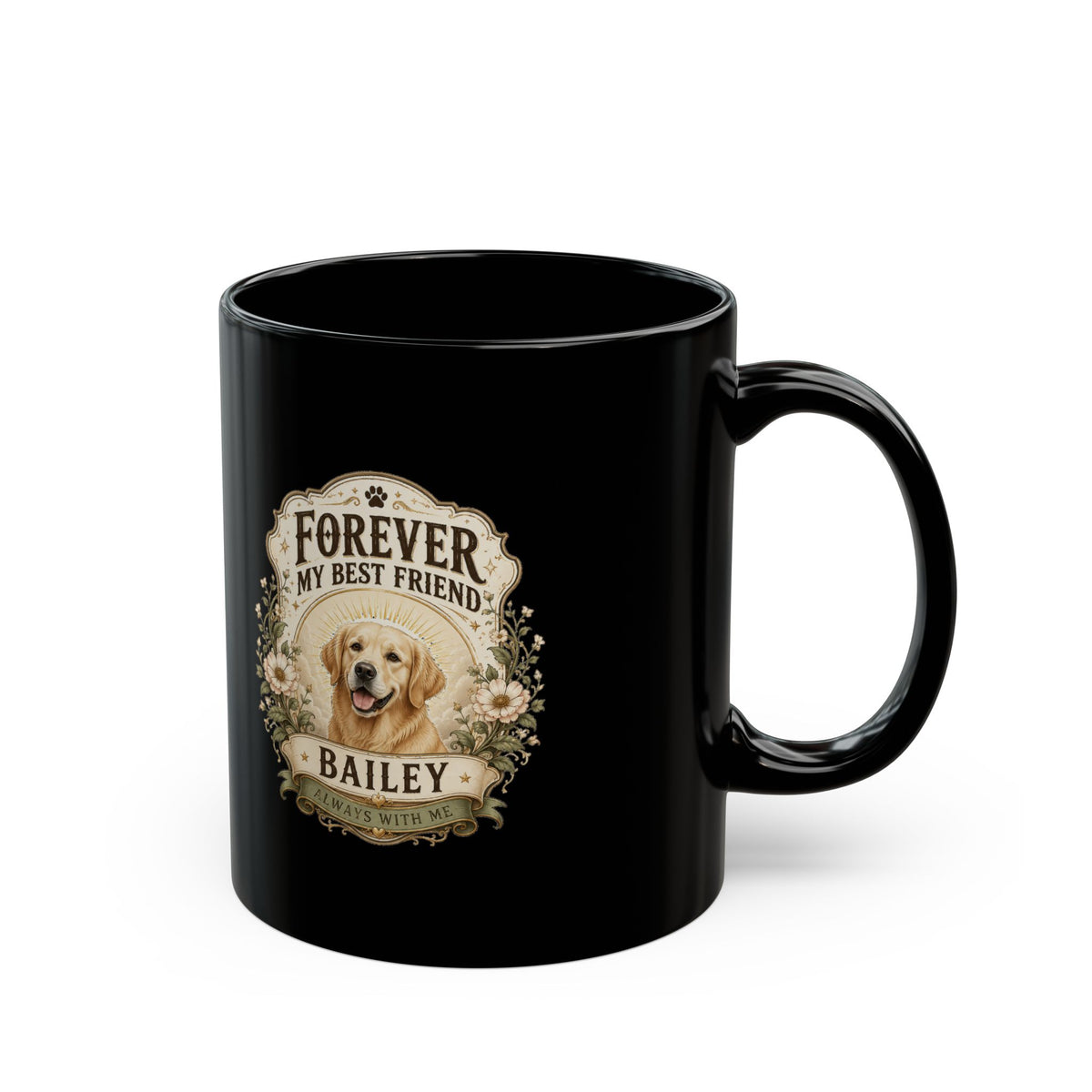 Milo Bailey Dog Dad Mom Forever My Best Friend Personalized Dog Photo Mug — Black Coffee Mug