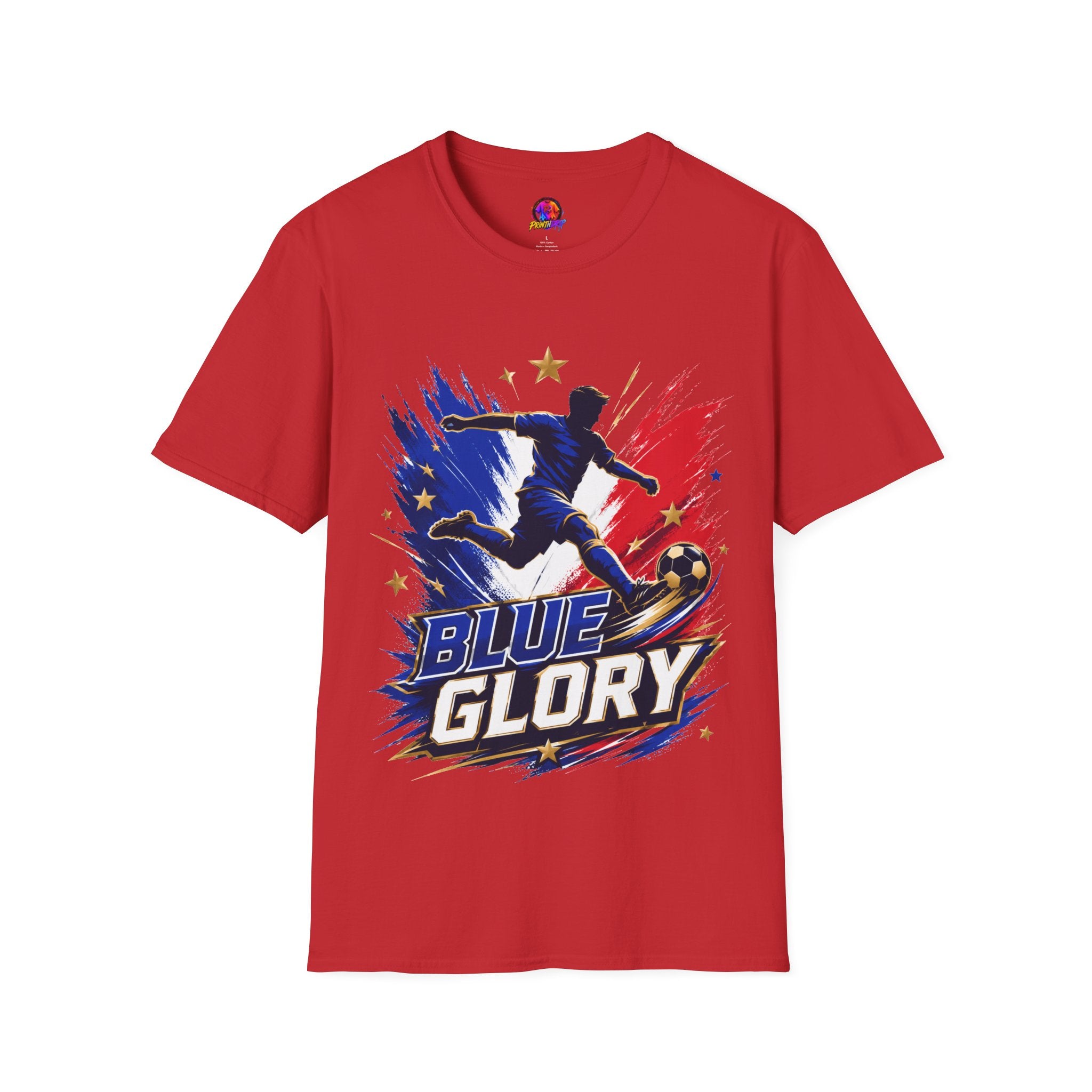 France Soccer T-Shirt — "Blue Glory" Red, White & Blue Player Graphic