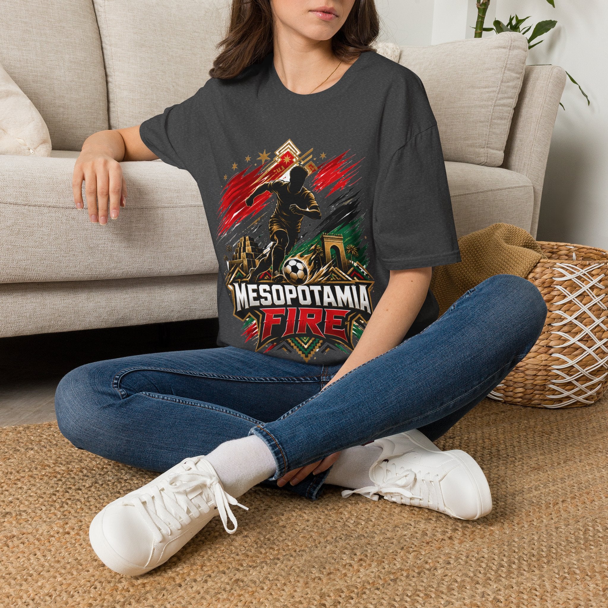 Iraq Mesopotamia Fire Soccer T-Shirt — Vintage Football Player Graphic Tee