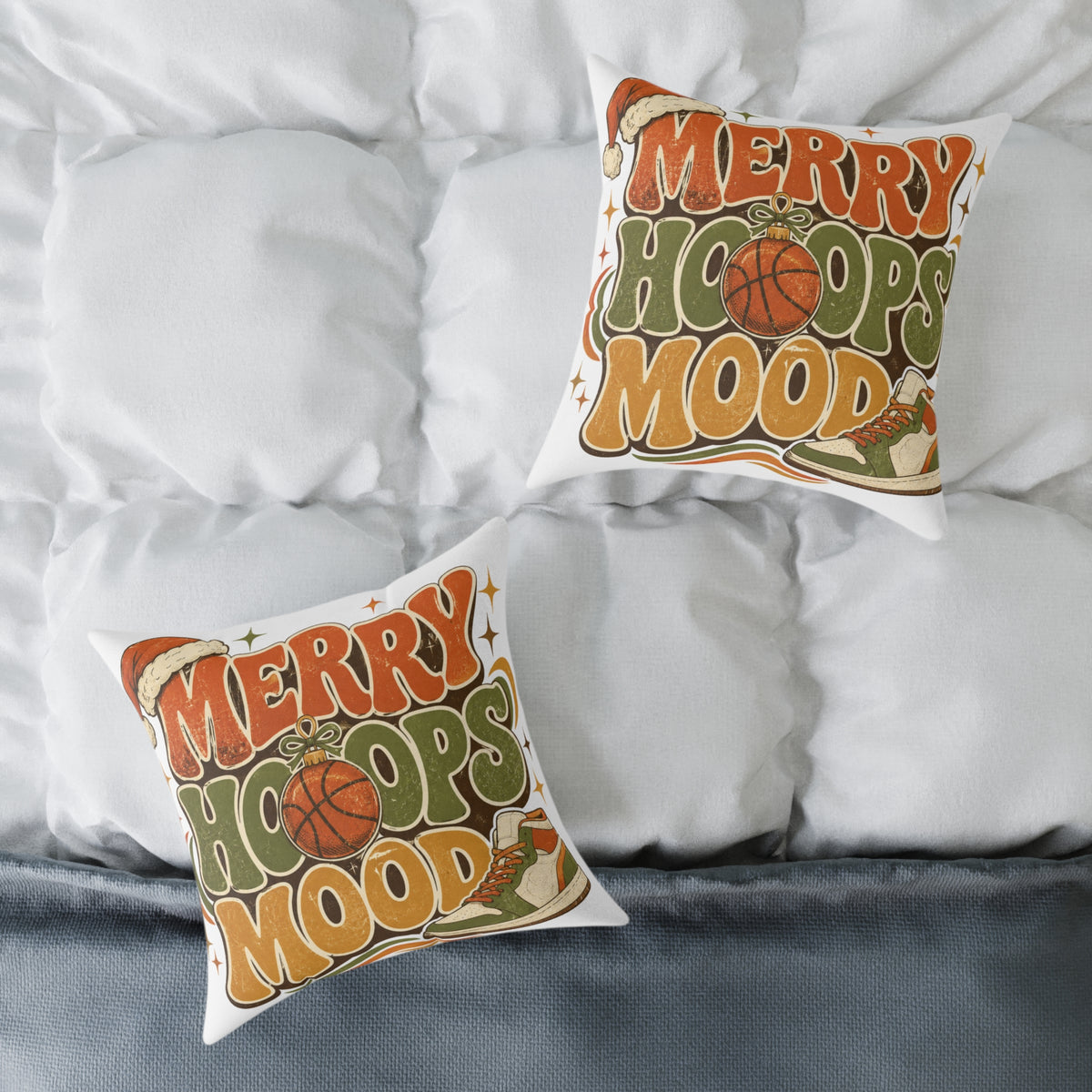 Merry Hoops Mood Modern Day Christmas Square Poly Canvas Pillow