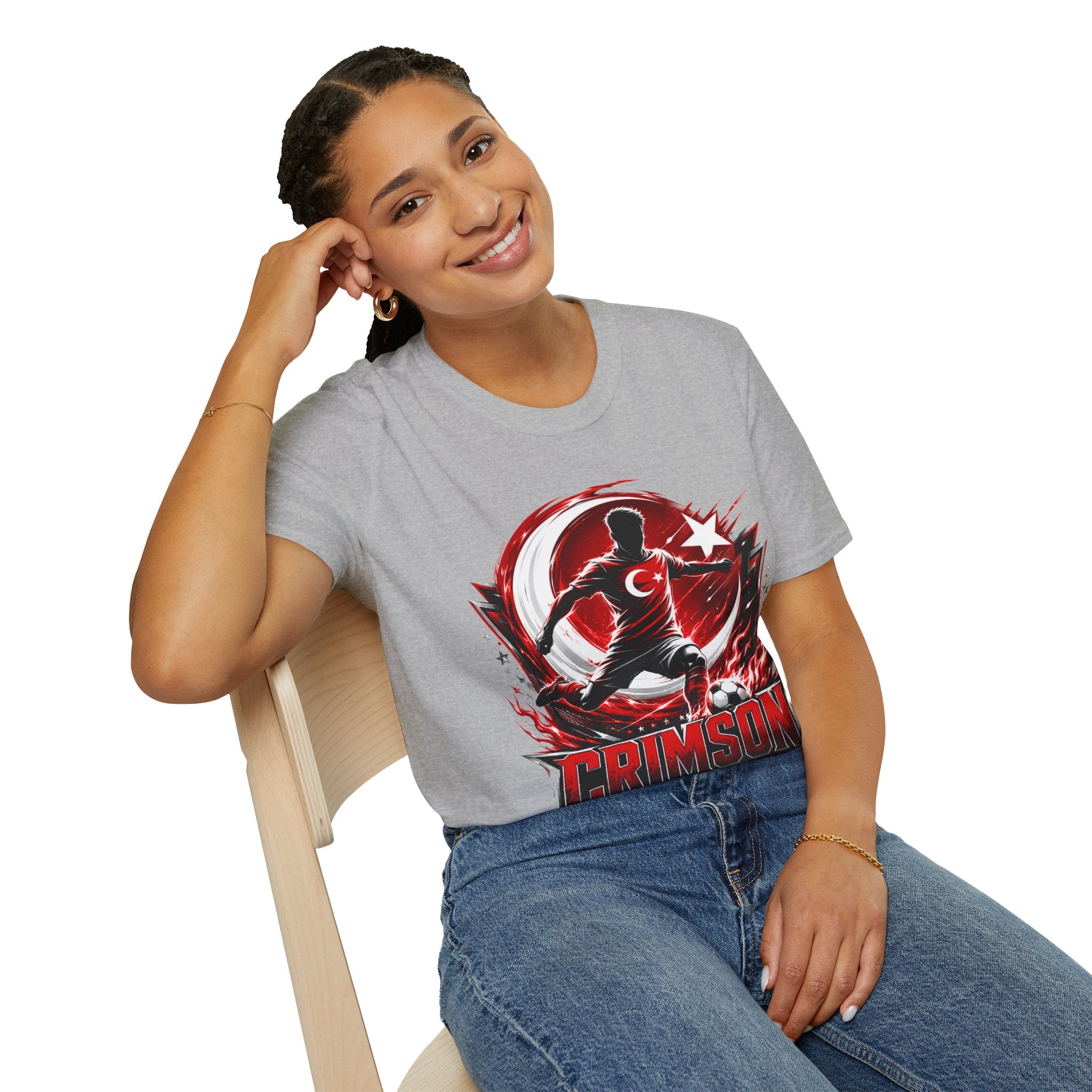Turkey Crimson Flame Soccer T-Shirt — Turkish Crescent & Star Football Fan Tee